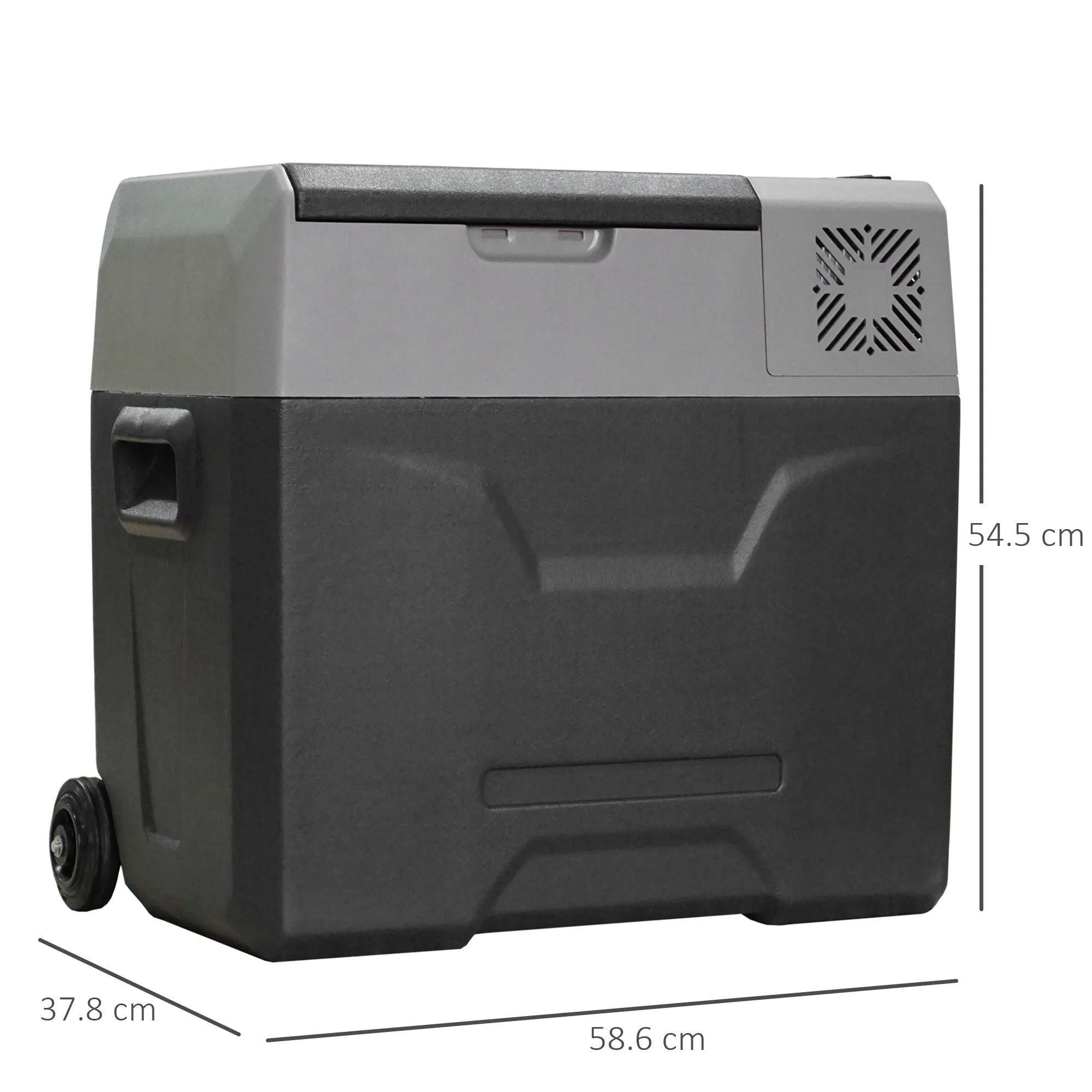 50L Car Fridge with Touch Panel, Handle and 2 Wheels, in Aluminum and Plastic, 58.6x37.8x54.5 cm, Gray - Image 3