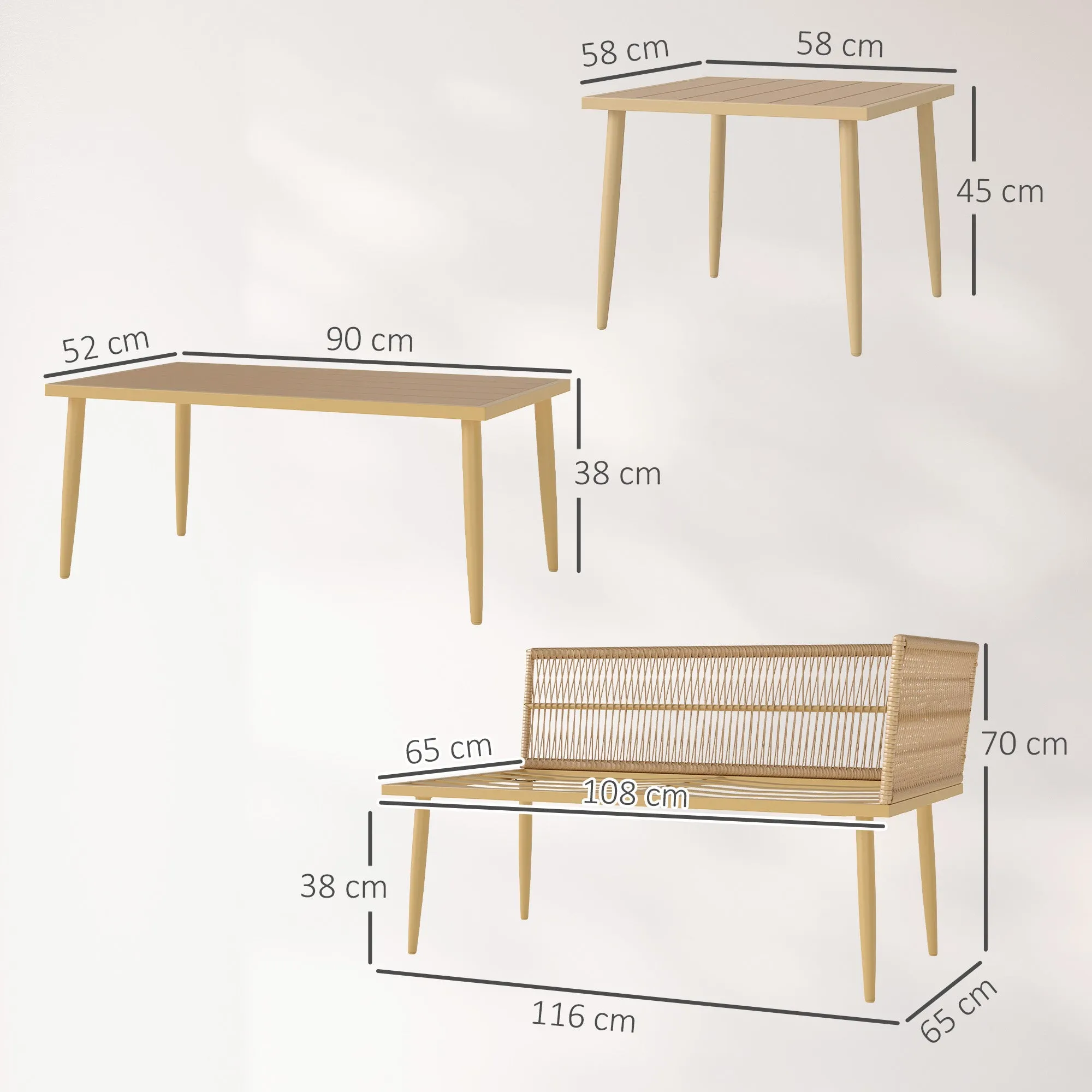 PE Rattan Outdoor Lounge Set with 2 2-Seater Sofas with Cushions and 2 Coffee Tables, Wood Color - Image 3