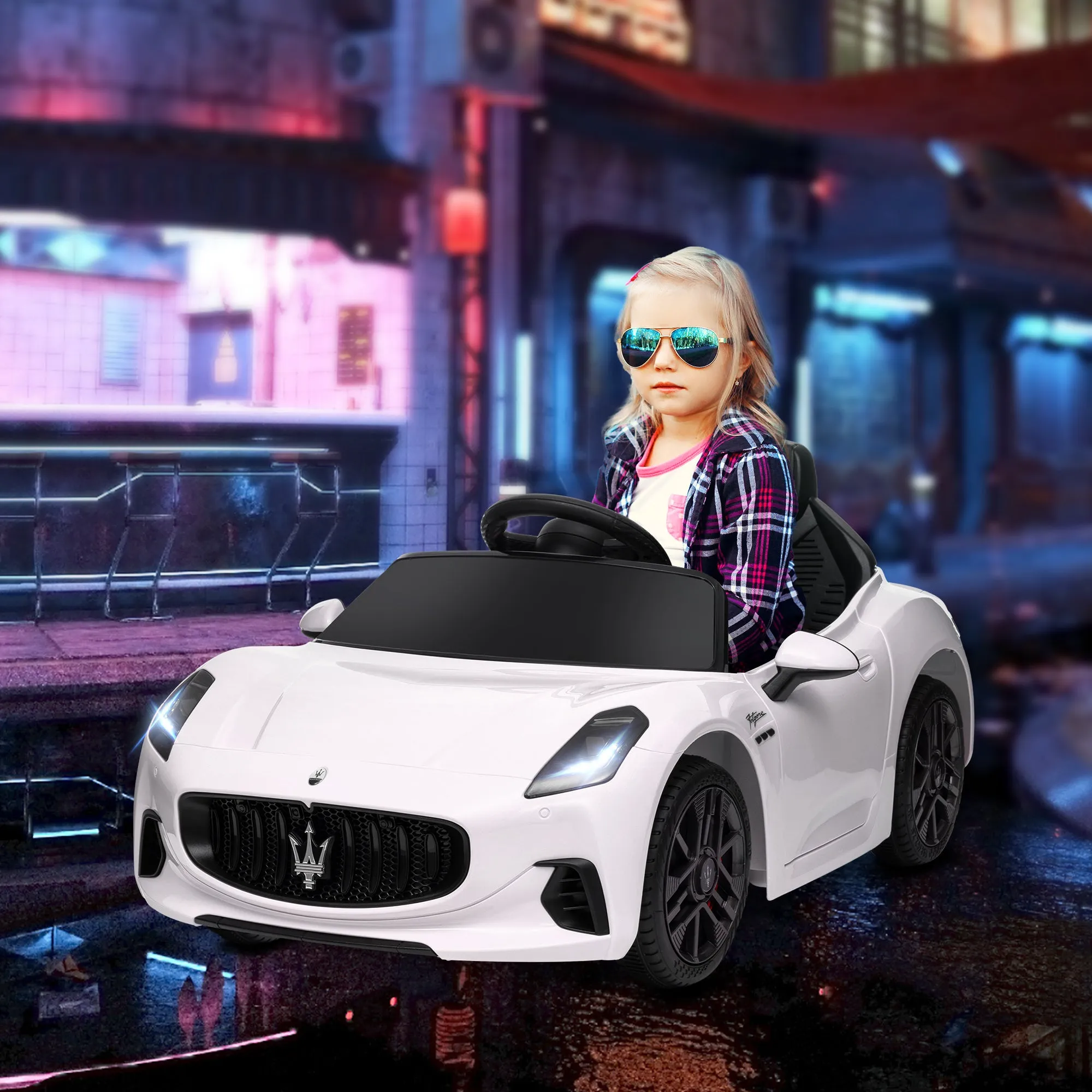 12V Maserati Gran Turismo Folgore Children's Car with Remote Control, Age 3-5 Years, White - Image 2