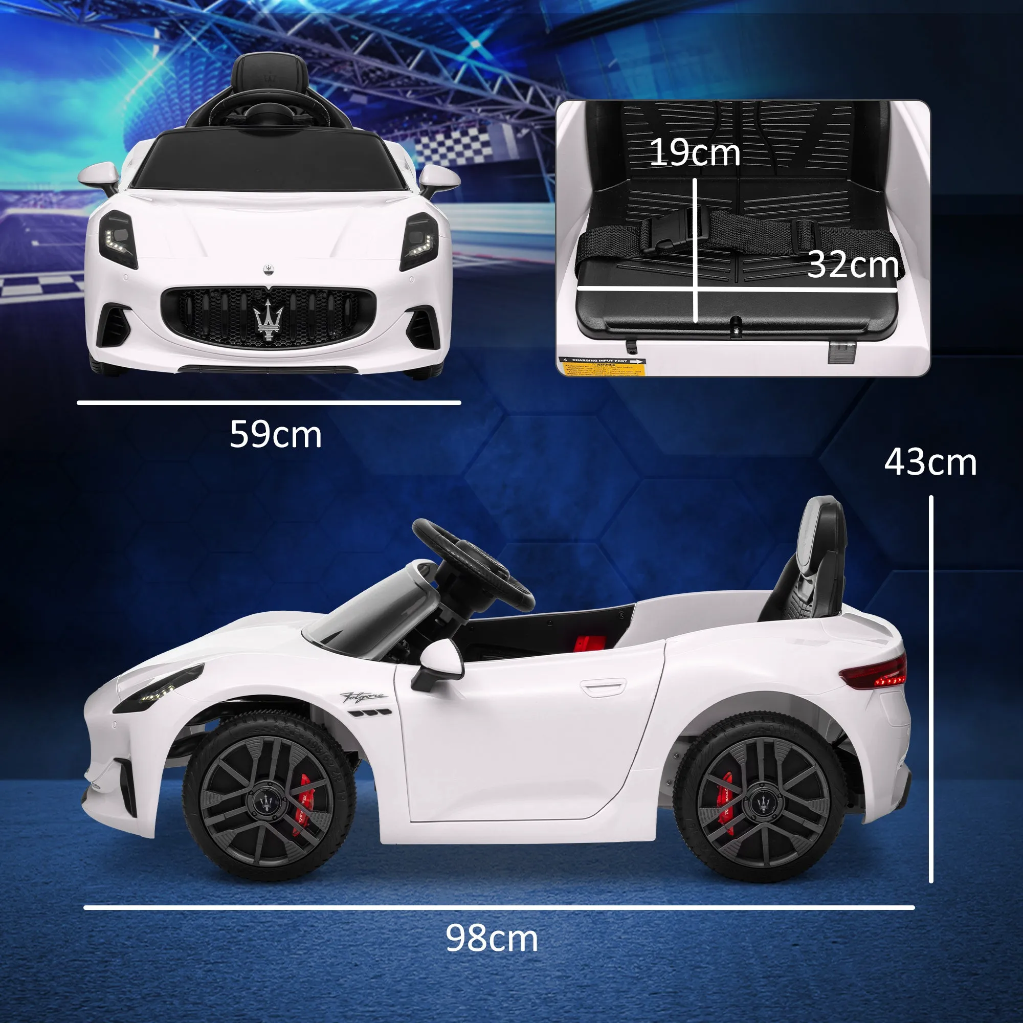 12V Maserati Gran Turismo Folgore Children's Car with Remote Control, Age 3-5 Years, White - Image 3