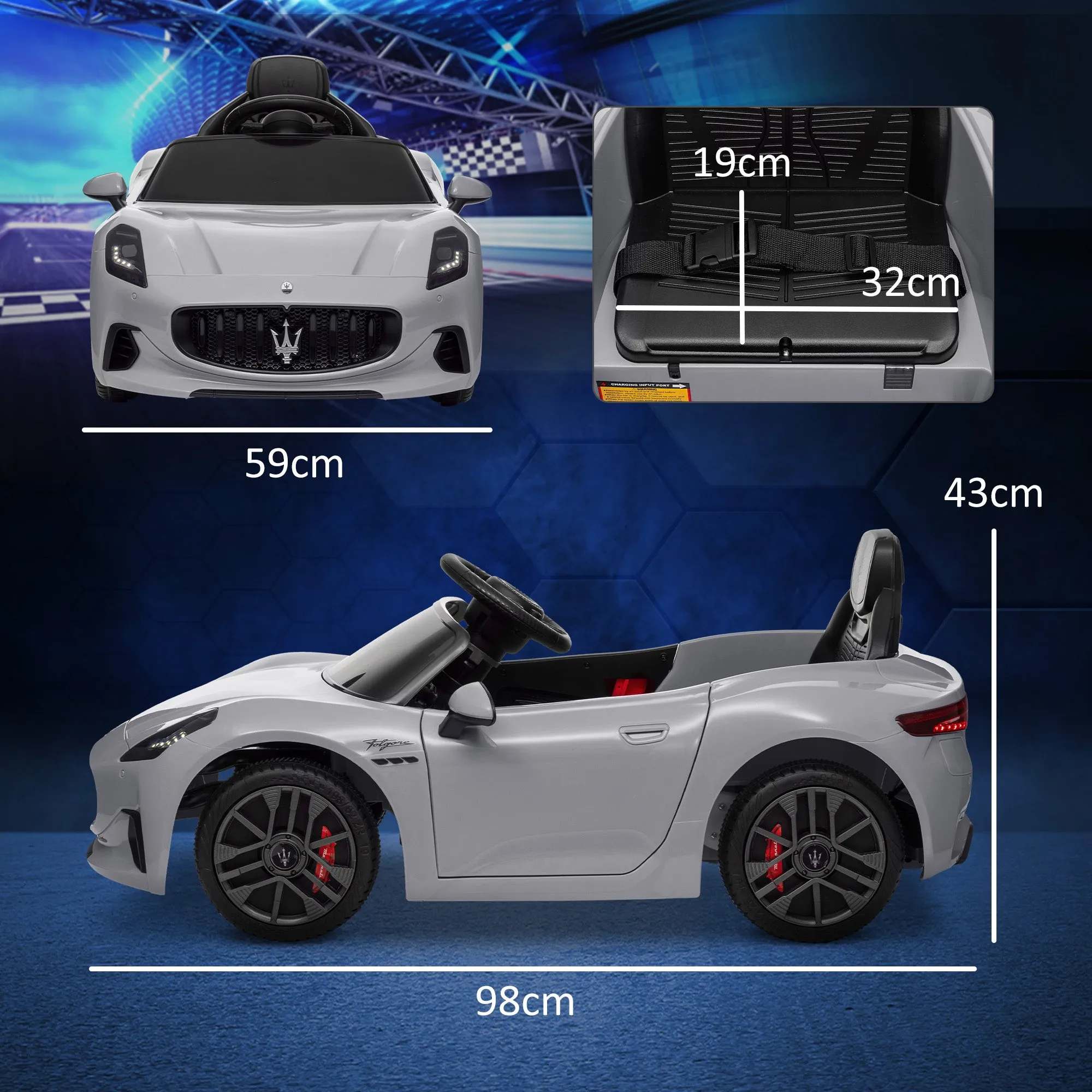 12V Maserati Gran Turismo Folgore Children's Car with Remote Control, Age 3-5 Years, Grey - Image 3
