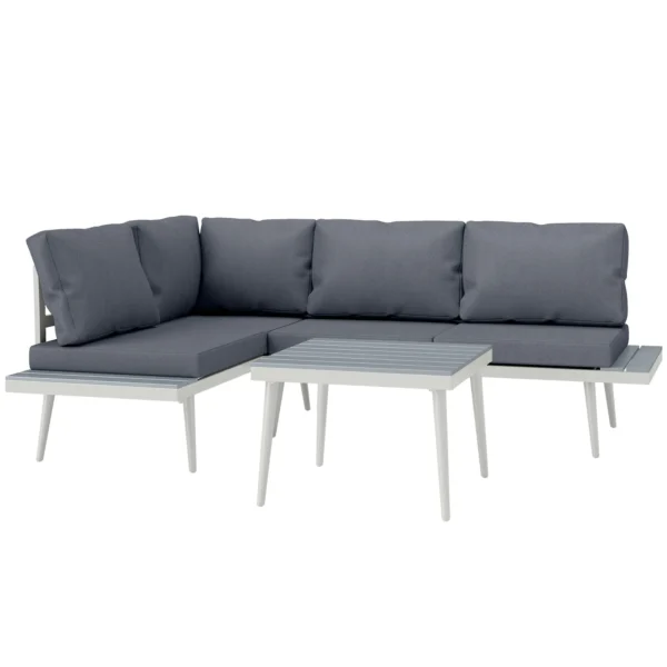 Garden Lounge with 2 Sofas with Cushions, 5-Level Adjustable Backrest and Slatted Coffee Table, Gray
