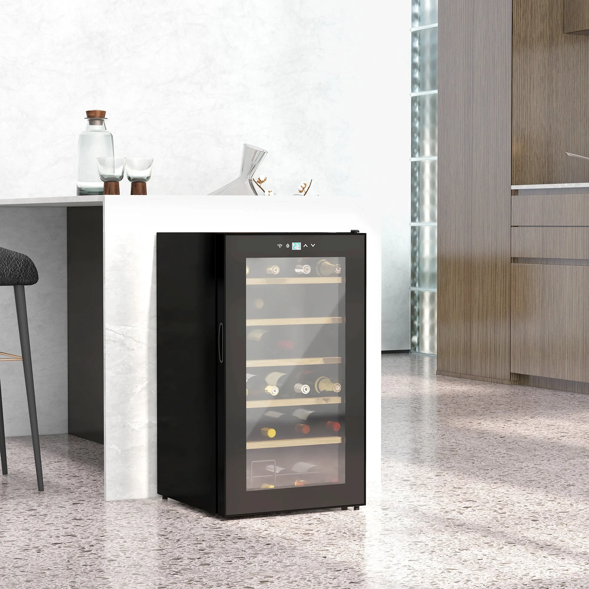 Wine Cooler Refrigerator for 24 Bottles, 65L Capacity, Temperature Control and Removable Shelves, Black - Image 2