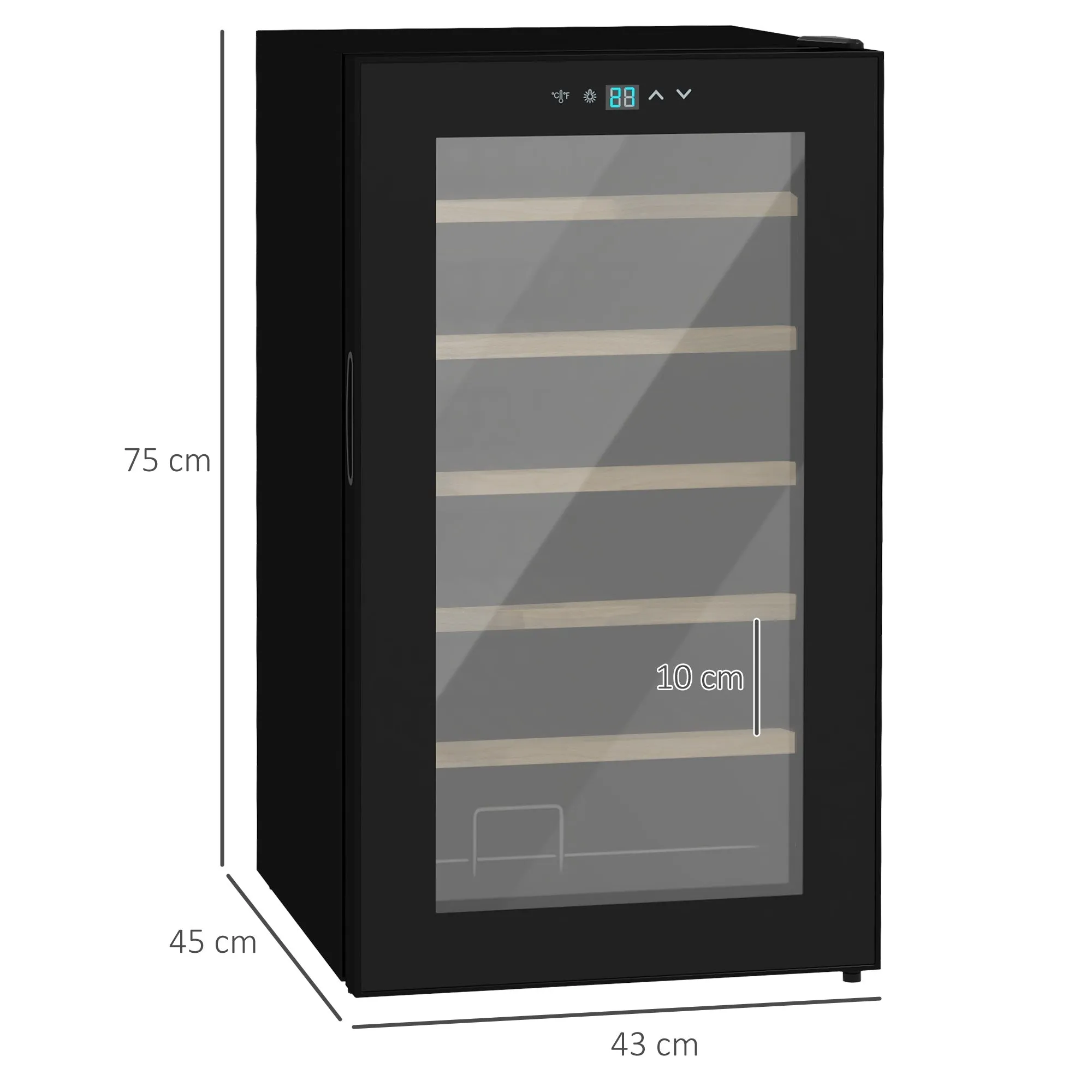 Wine Cooler Refrigerator for 24 Bottles, 65L Capacity, Temperature Control and Removable Shelves, Black - Image 3