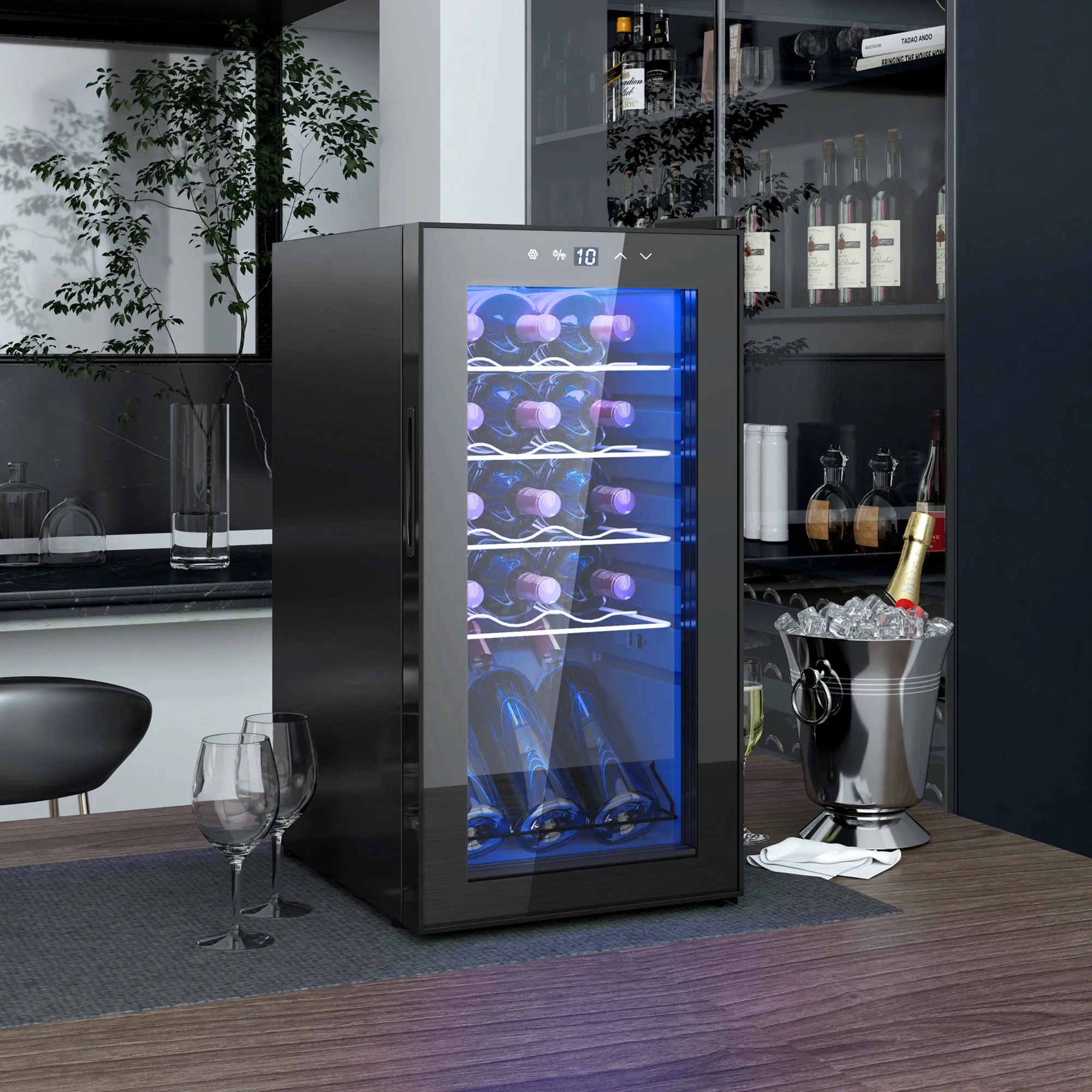 Wine Cooler Refrigerator for 15 Bottles, 44L Capacity, with Temperature Control and Adjustable Shelves, Black - Image 2