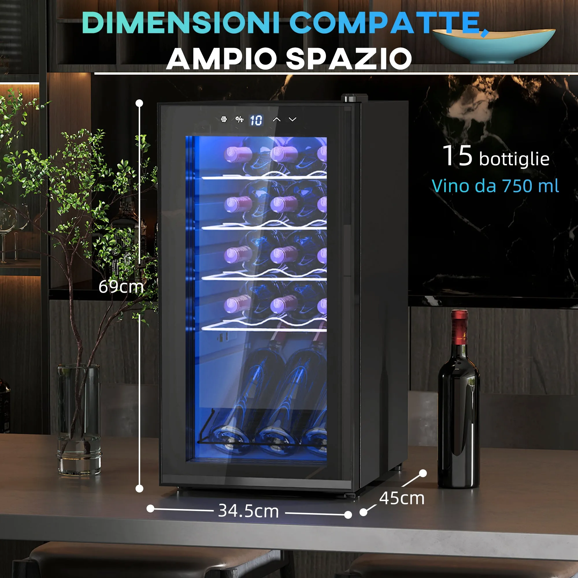 Wine Cooler Refrigerator for 15 Bottles, 44L Capacity, with Temperature Control and Adjustable Shelves, Black - Image 3