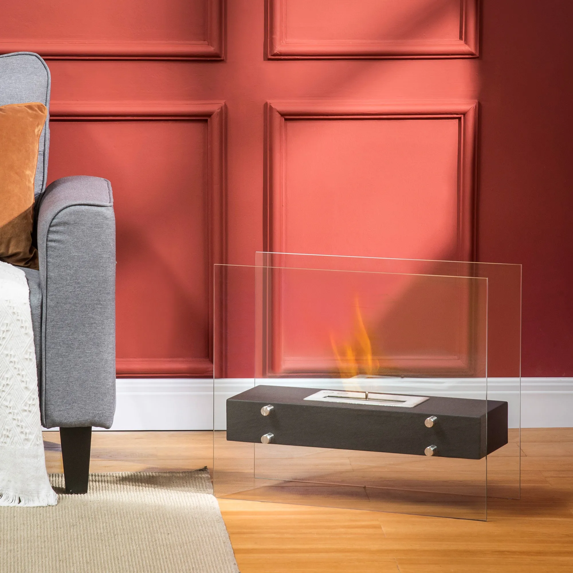 Bioethanol Fireplace in Metal and Glass, 3h of Combustion with 1.5L Tank and 25m² Coverage, 60x26x50 cm, Black - Image 2