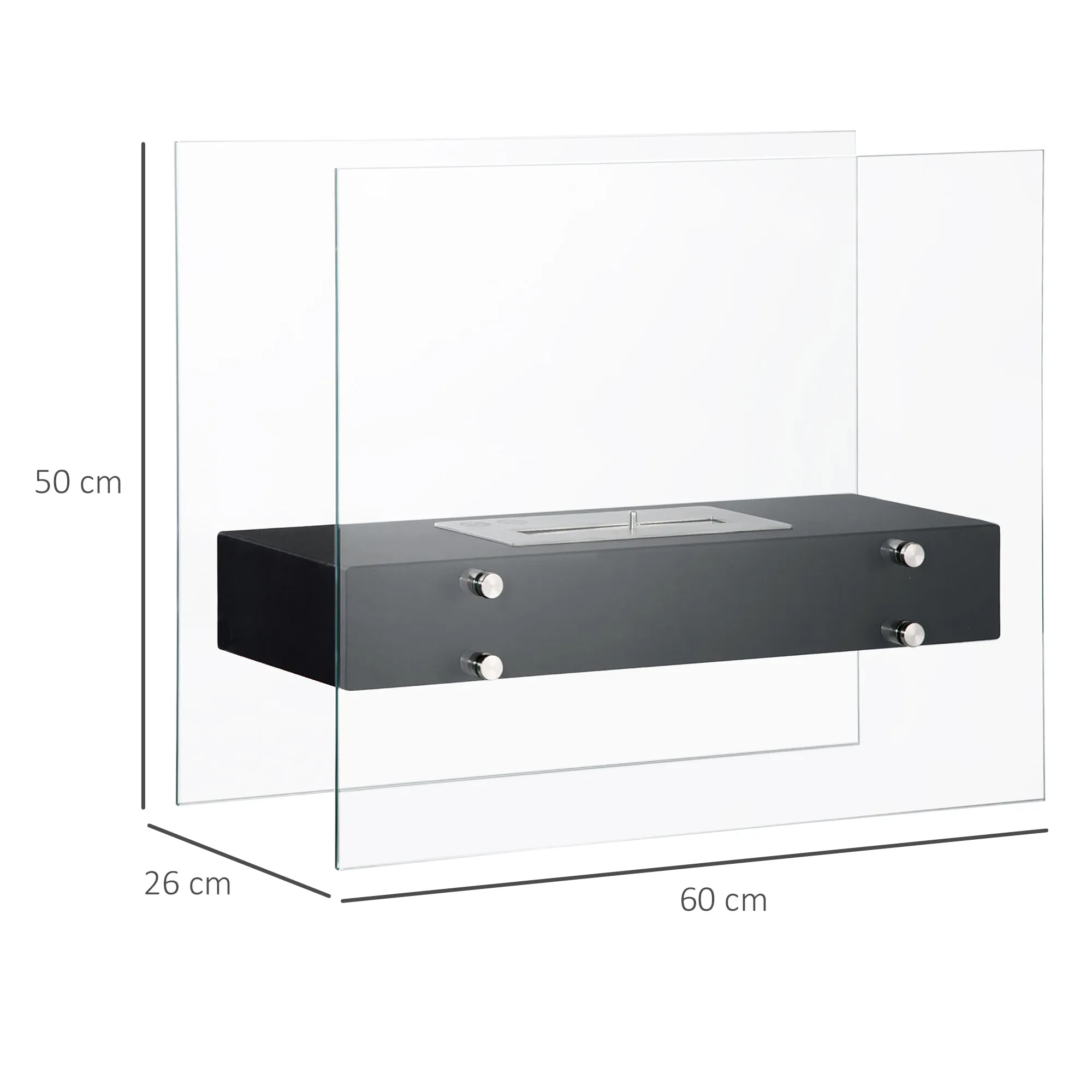 Bioethanol Fireplace in Metal and Glass, 3h of Combustion with 1.5L Tank and 25m² Coverage, 60x26x50 cm, Black - Image 3