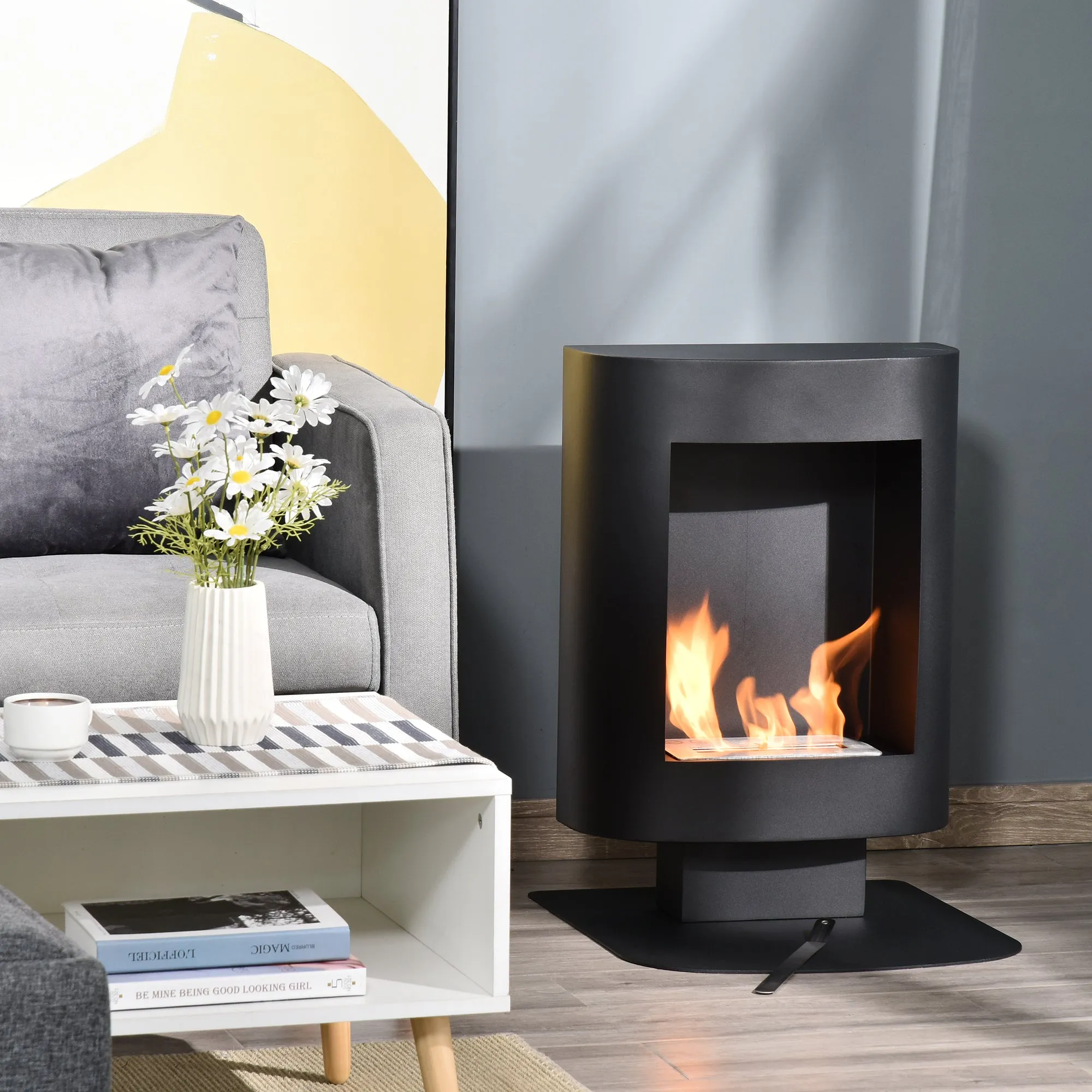 Bioethanol Fireplace with 1.5L Tank, Coverage up to 20㎡, 46.5x53x65cm, Black - Image 2