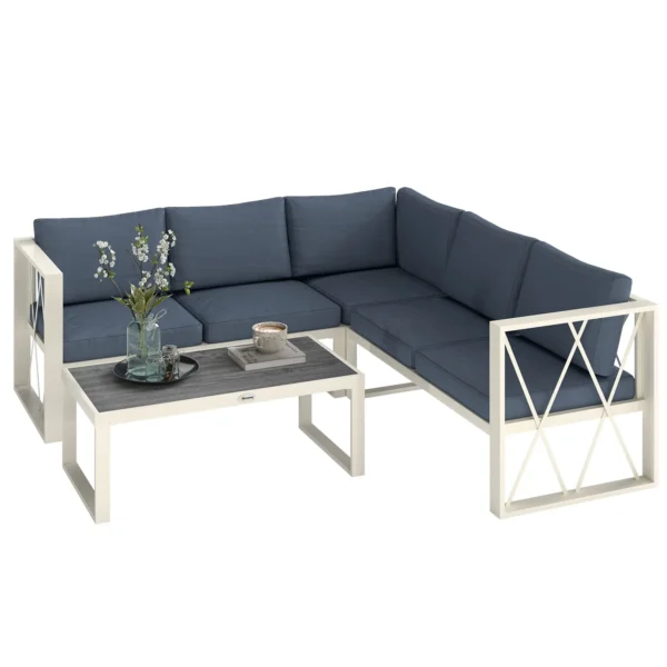 Corner Garden Lounge Set with Recliner, 2 Sofas with Cushions and Coffee Table, Grey