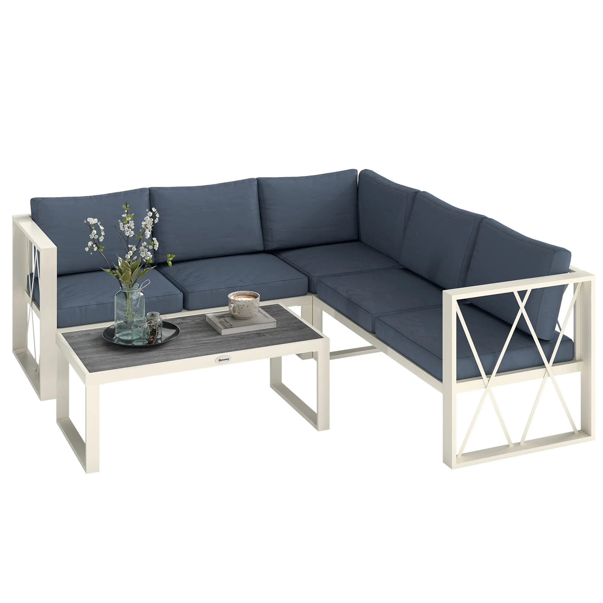 Corner Garden Lounge Set with Recliner, 2 Sofas with Cushions and Coffee Table, Grey