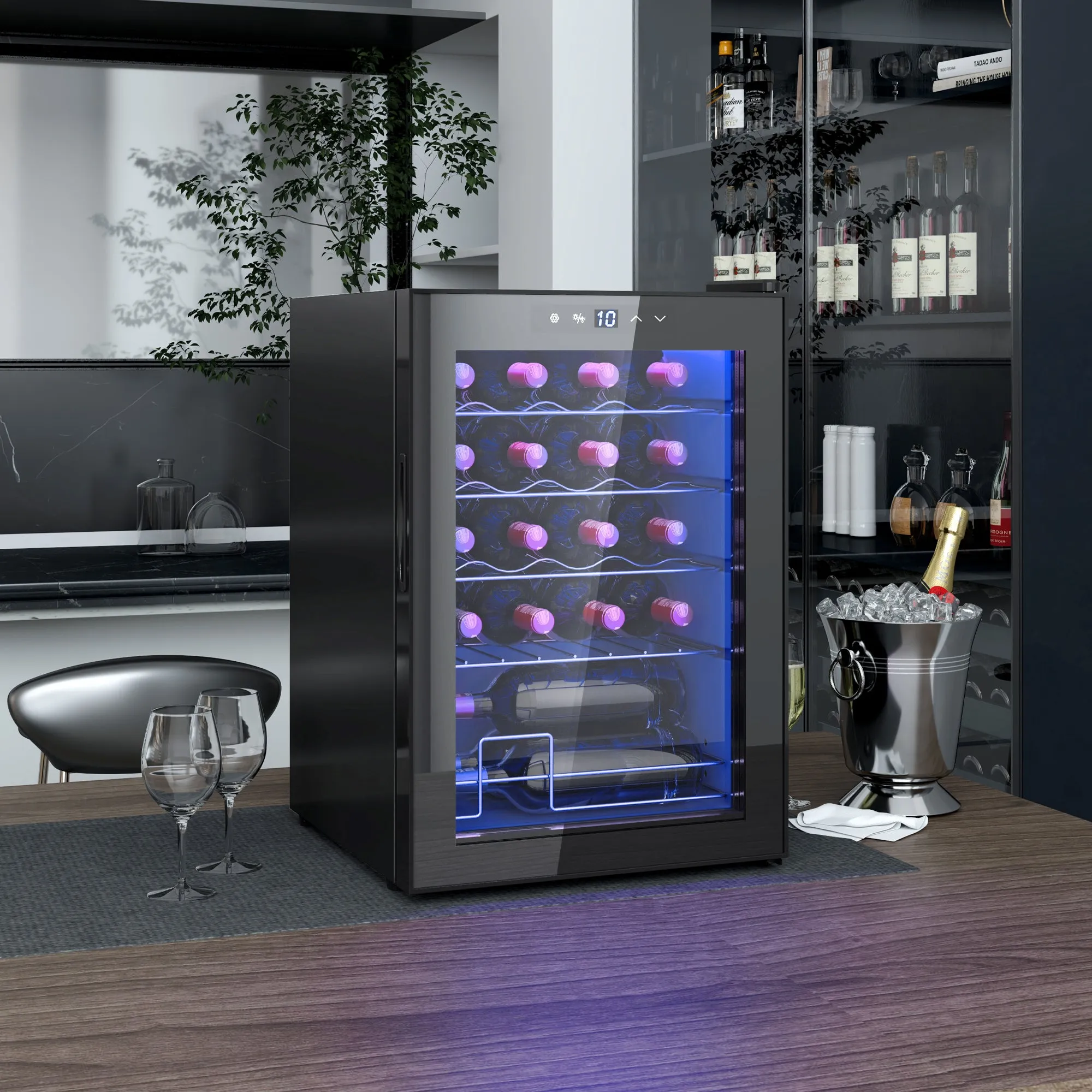 20 Bottle Wine Cooler, 53L Capacity, Anti-UV Glass Door and Adjustable Shelves, Black - Image 2
