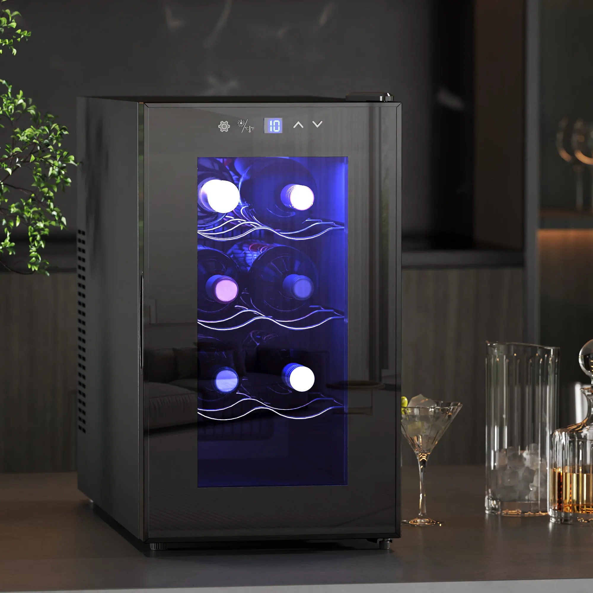8 Bottle Wine Cooler, 21L Capacity, Touch Display and Adjustable Shelves, Black - Image 2