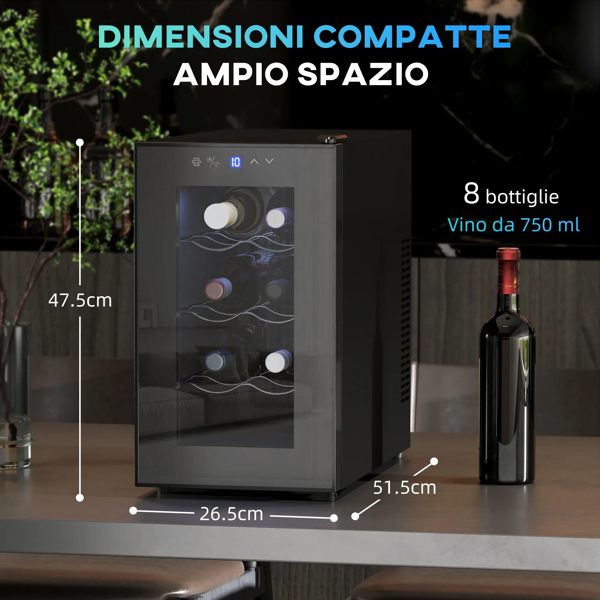 8 Bottle Wine Cooler, 21L Capacity, Touch Display and Adjustable Shelves, Black - Image 3