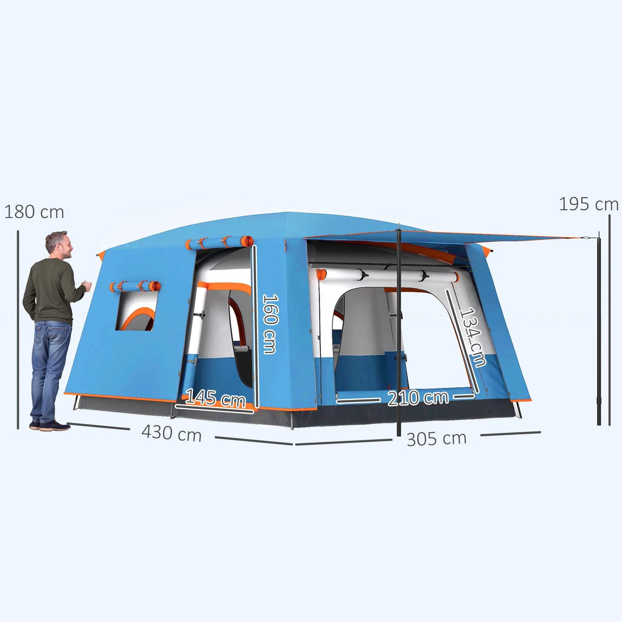 4-6 Person 2-Room Camping Tent with Veranda, Waterproof and UPF 30+, Carry Bag, Blue - Image 3