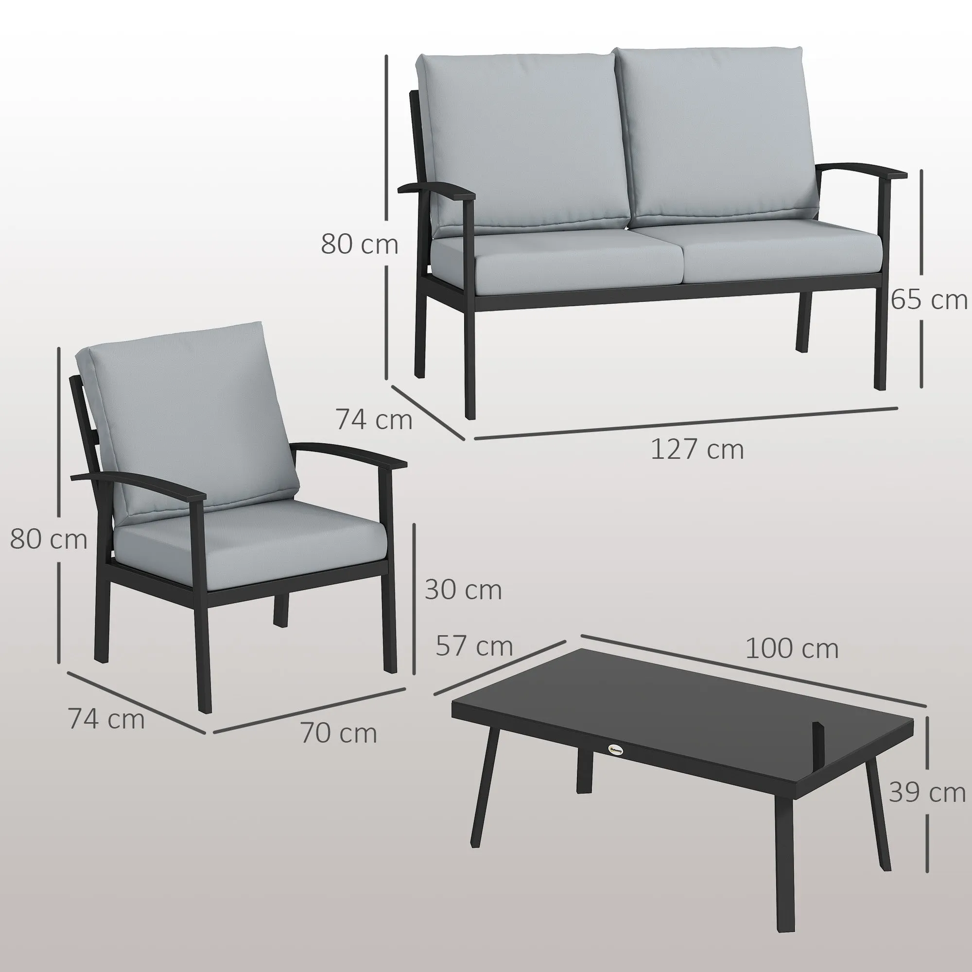 DULA | 4 Piece Garden Set with 2 Armchairs, 2 Seater Sofa and Coffee Table, in Aluminum and Fiber, Charcoal Gray - Image 3