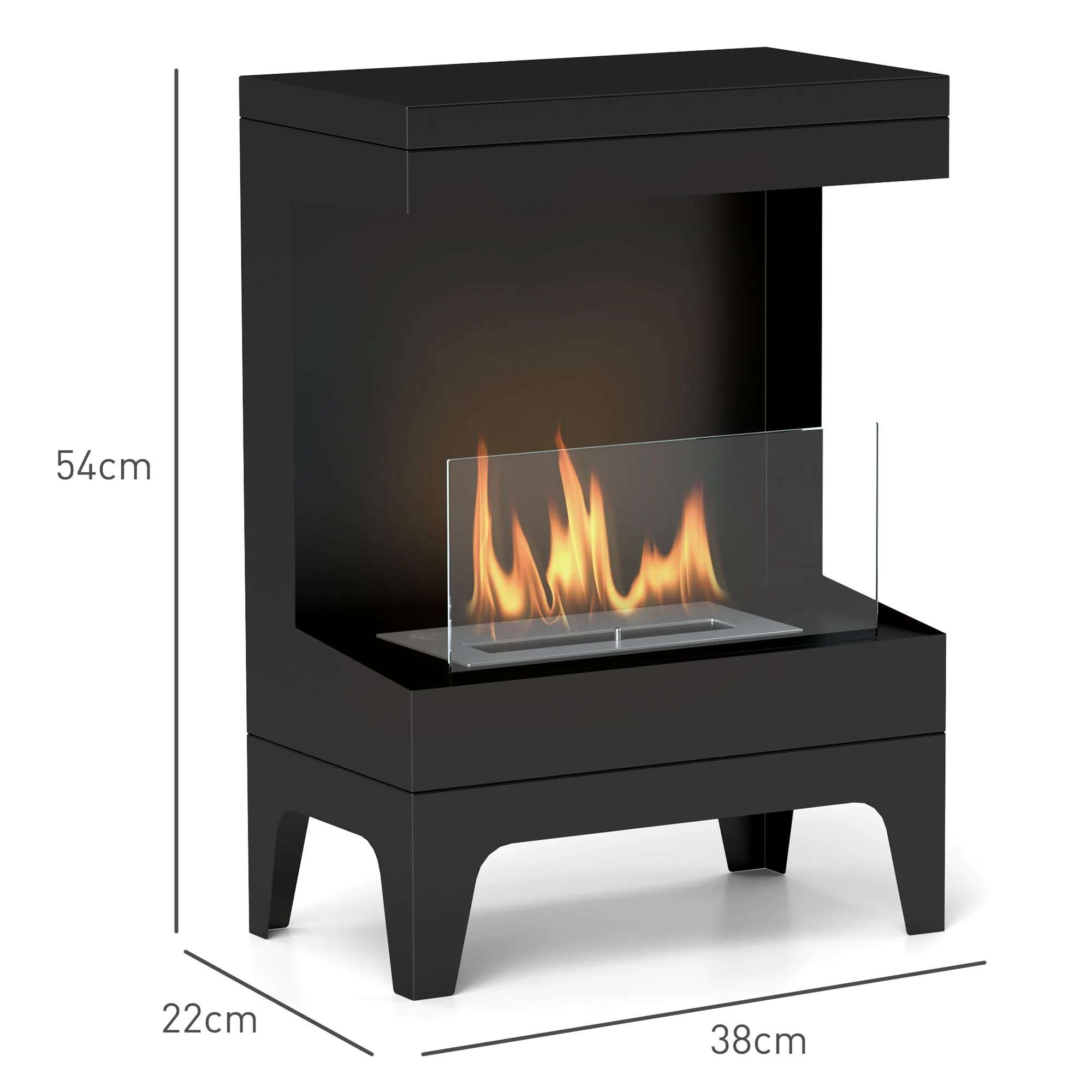 Freestanding Bioethanol Fireplace with 0.9L Burner and 3.3 Hours Burn Time, 38x22x54 cm, Black - Image 3