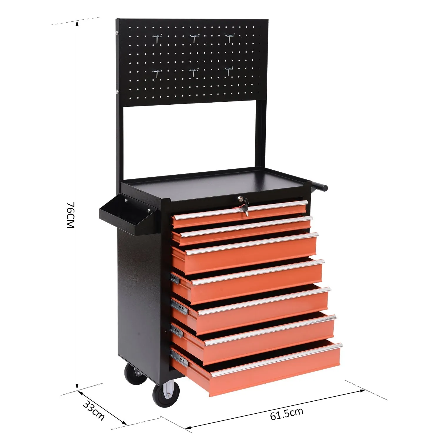 Tool Trolley with Drawers 61.5 x 33 x 76cm Black and Orange - Image 3