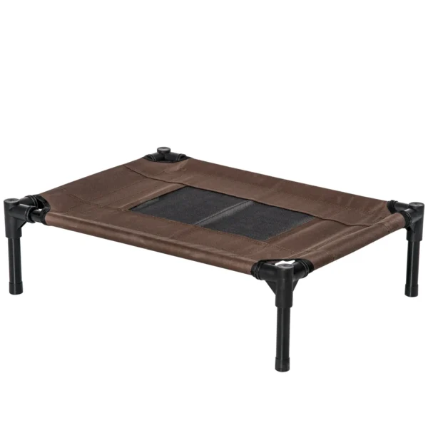 Raised Dog Bed with Breathable Seat, Steel and Fabric, 61x46x18 cm, Black and Coffee