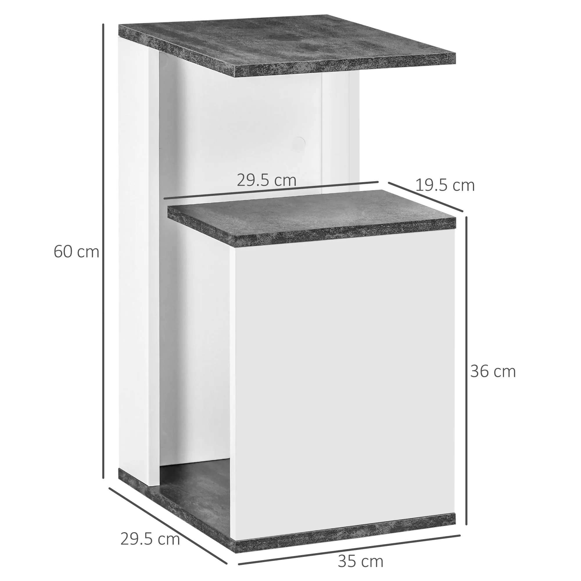 NEW Design Chipboard Open Shelf Nightstand, 35x29.5x60 cm, Grey and White - Image 3