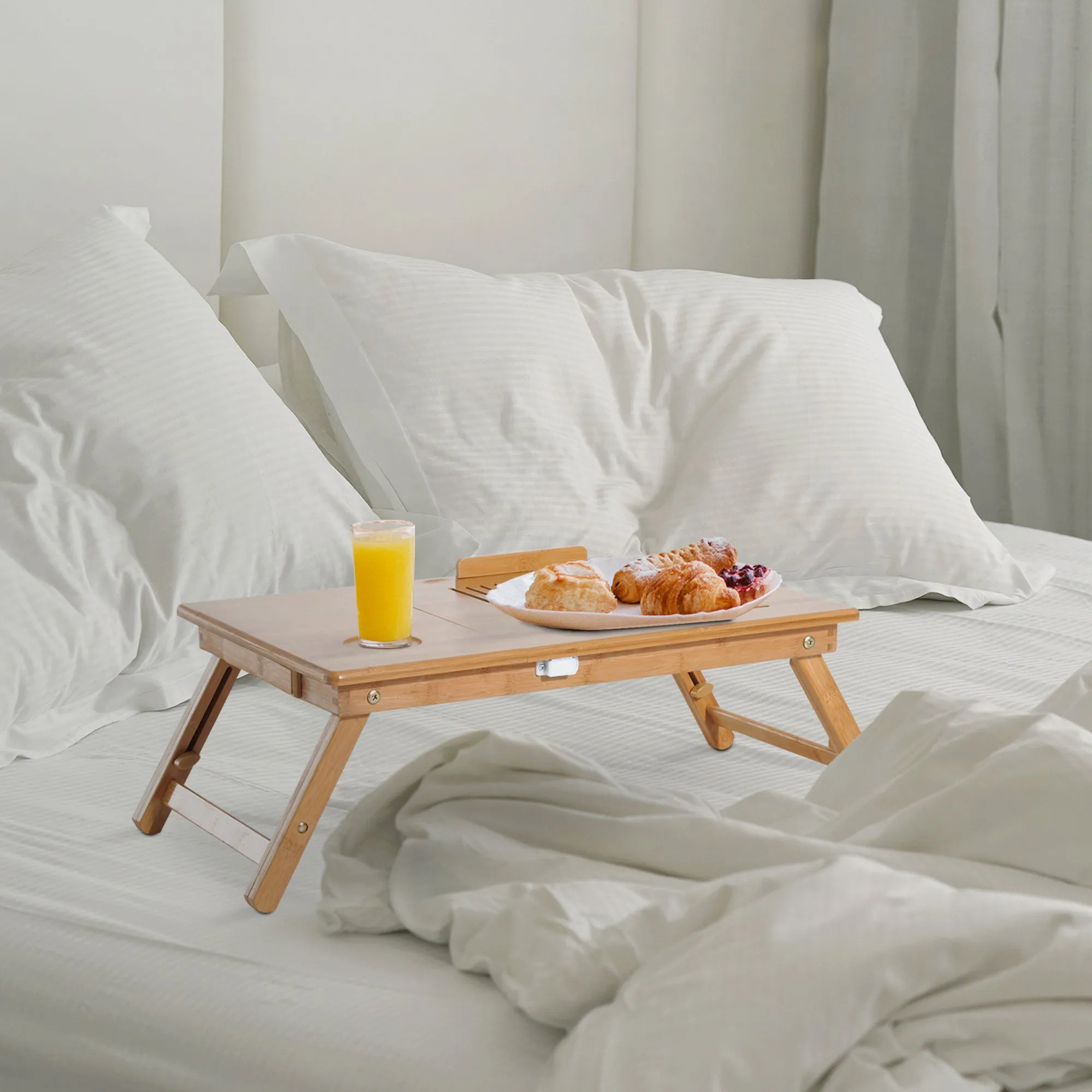 Bamboo Laptop Bed Tray with Cooling System, 55x35x22-32.5cm - Image 2