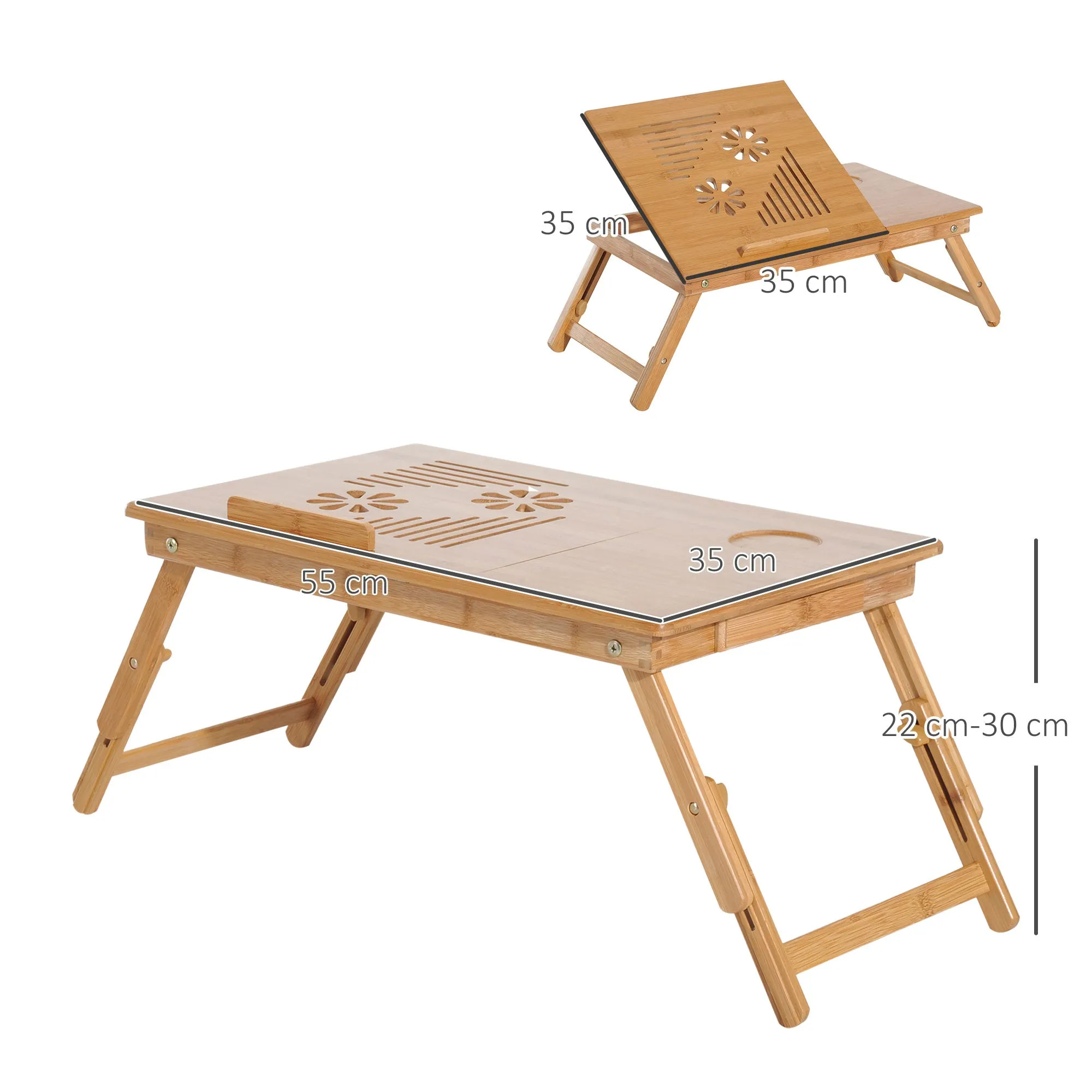 Bamboo Laptop Bed Tray with Cooling System, 55x35x22-32.5cm - Image 3
