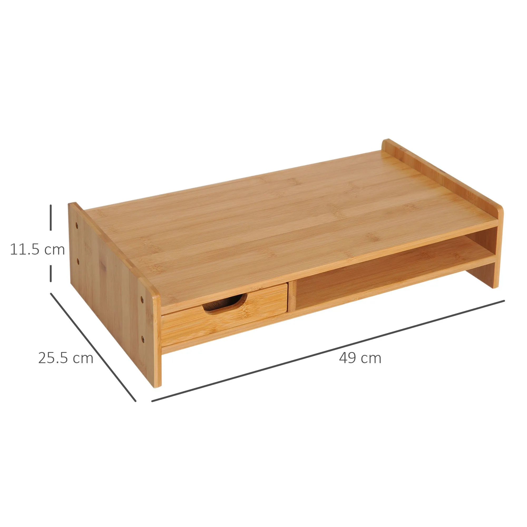 Bamboo Monitor Stand with Mouse and Keyboard Space and Storage Cube Shelf, 49x25.5x11.5 cm - Image 3