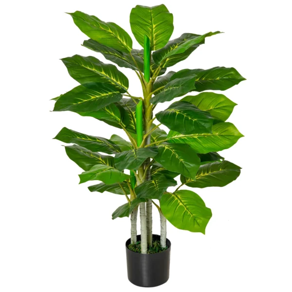 95cm Artificial Green Plant with 33 Leaves and Black Pot Ø15x13cm, in PEVA, PE and Cement
