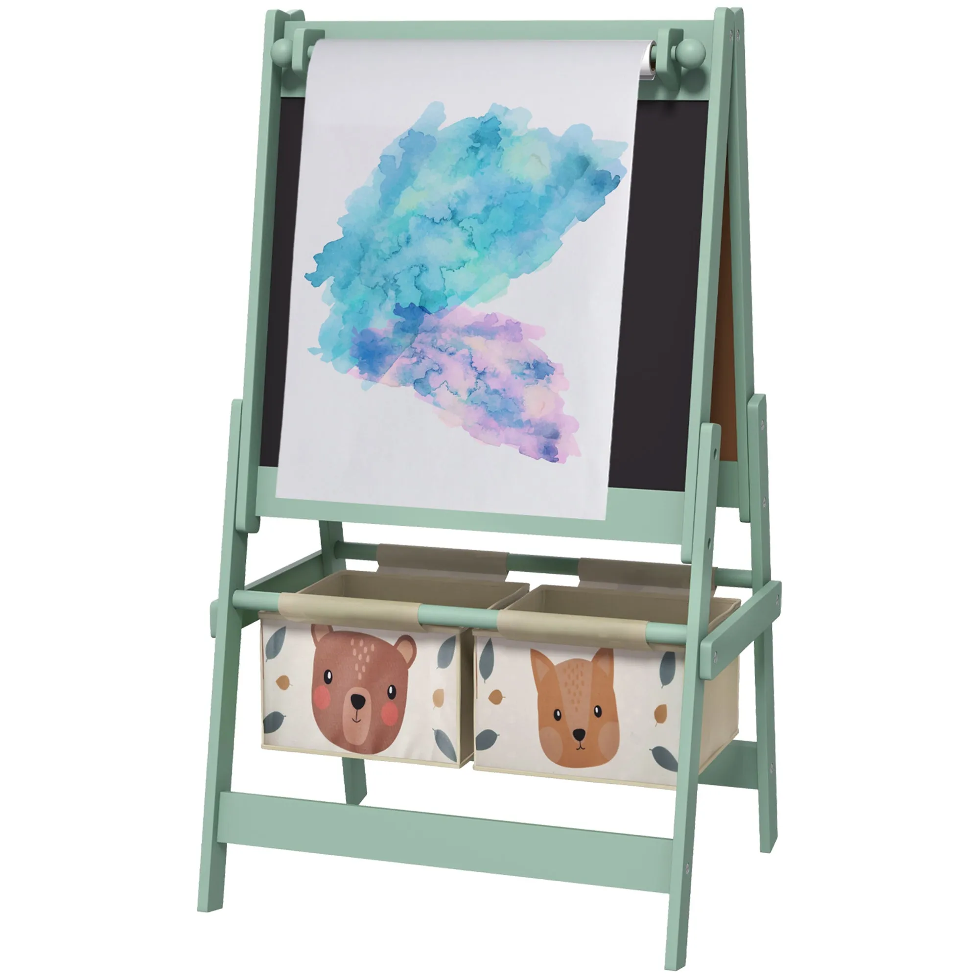 Children's Easel Blackboard 3-in-1 with 2 Containers, Ages 3-8, 54x46. 5x93cm, Green