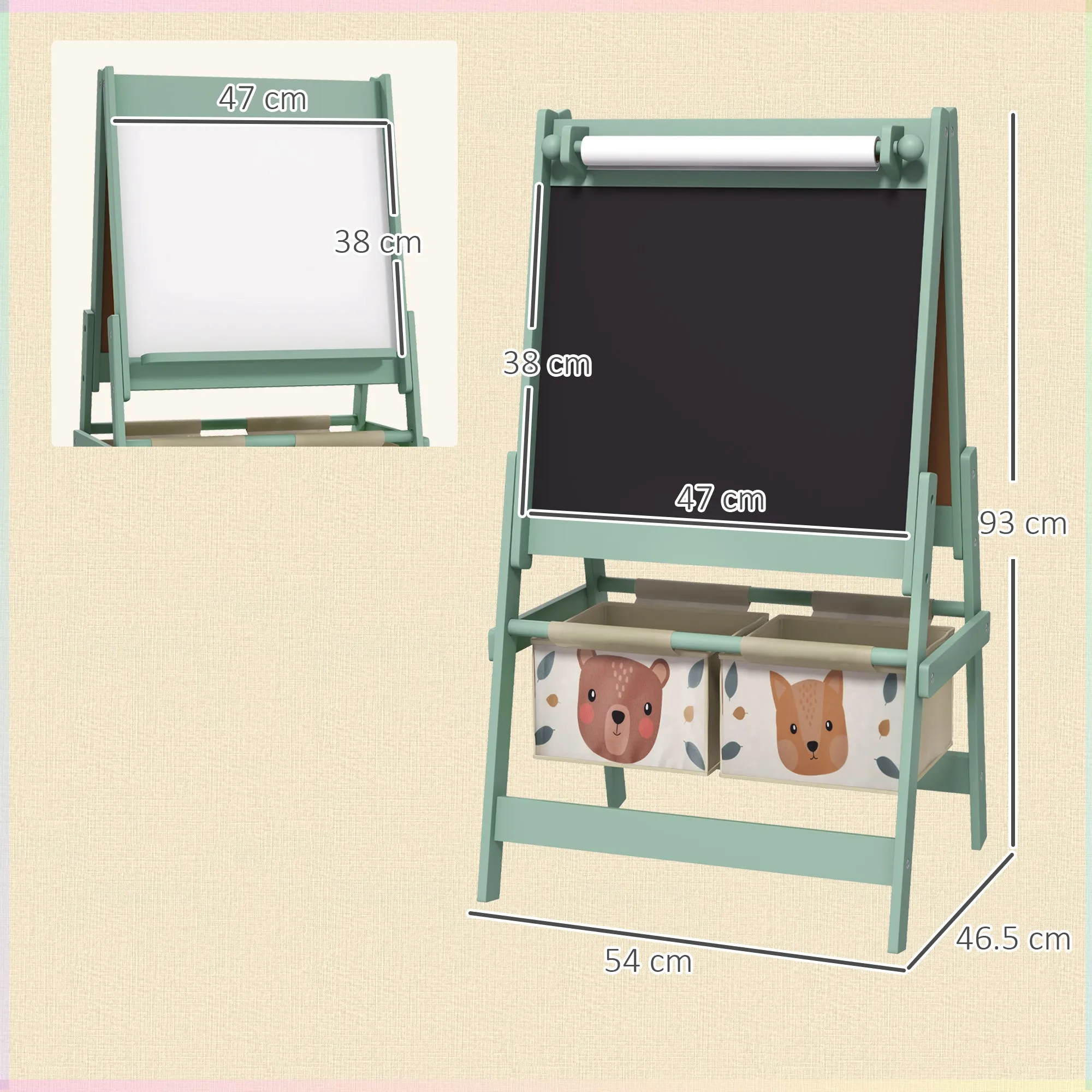 Children's Easel Blackboard 3-in-1 with 2 Containers, Ages 3-8, 54x46. 5x93cm, Green - Image 3