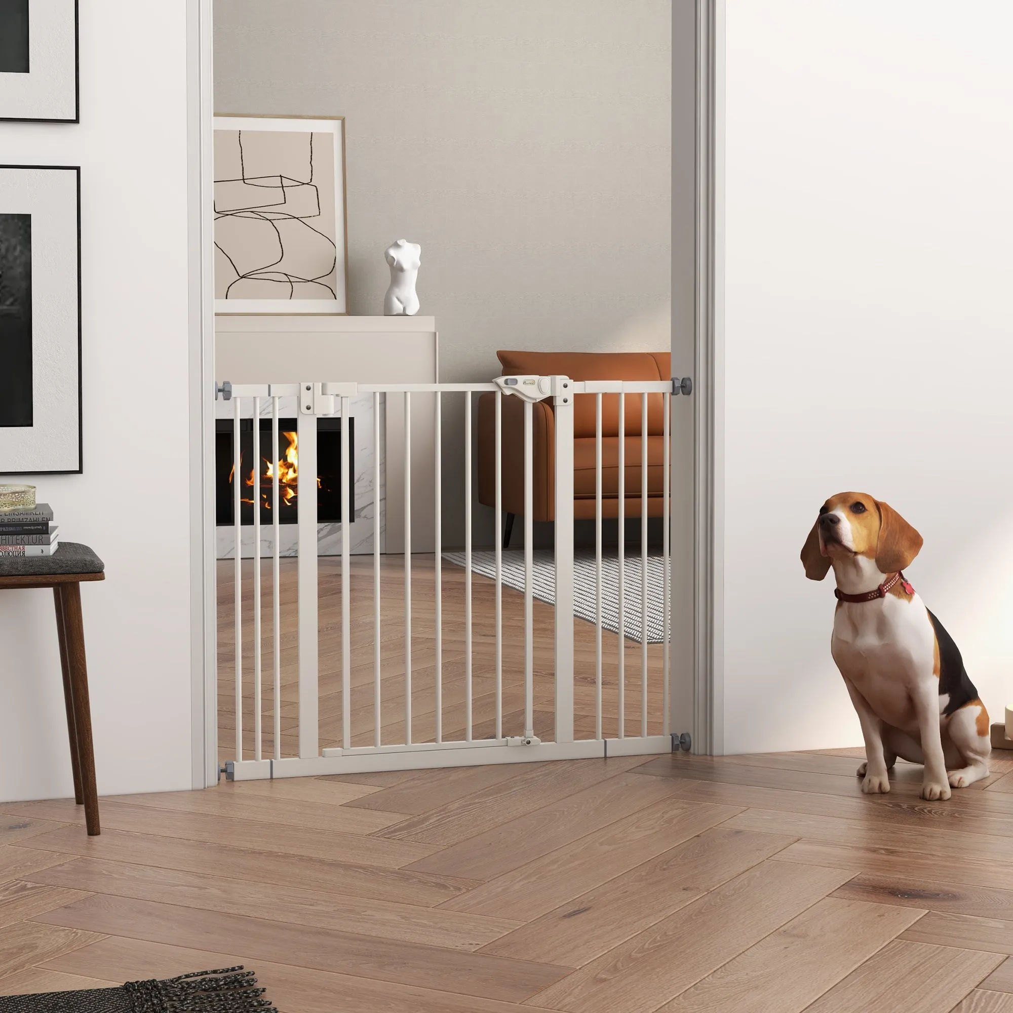 Dog Gate Adjustable up to 100 cm Without Screws with 2 Extensions and Height 72 cm, White - Image 2