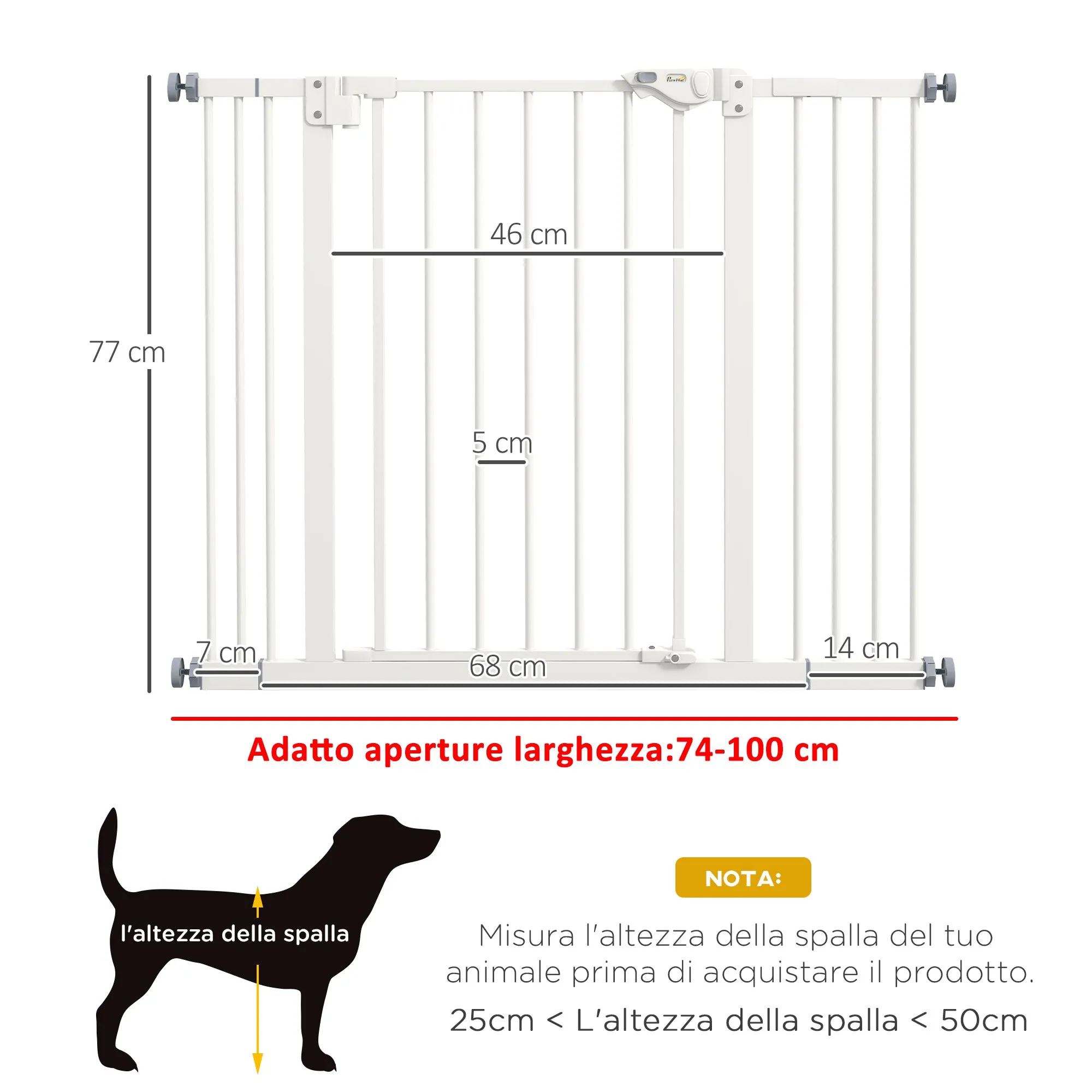 Dog Gate Adjustable up to 100 cm Without Screws with 2 Extensions and Height 72 cm, White - Image 3