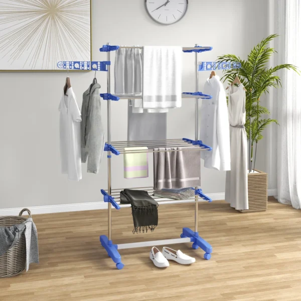 Vertical Clothes Drying Rack with 4 Adjustable Shelves, in Steel and ...