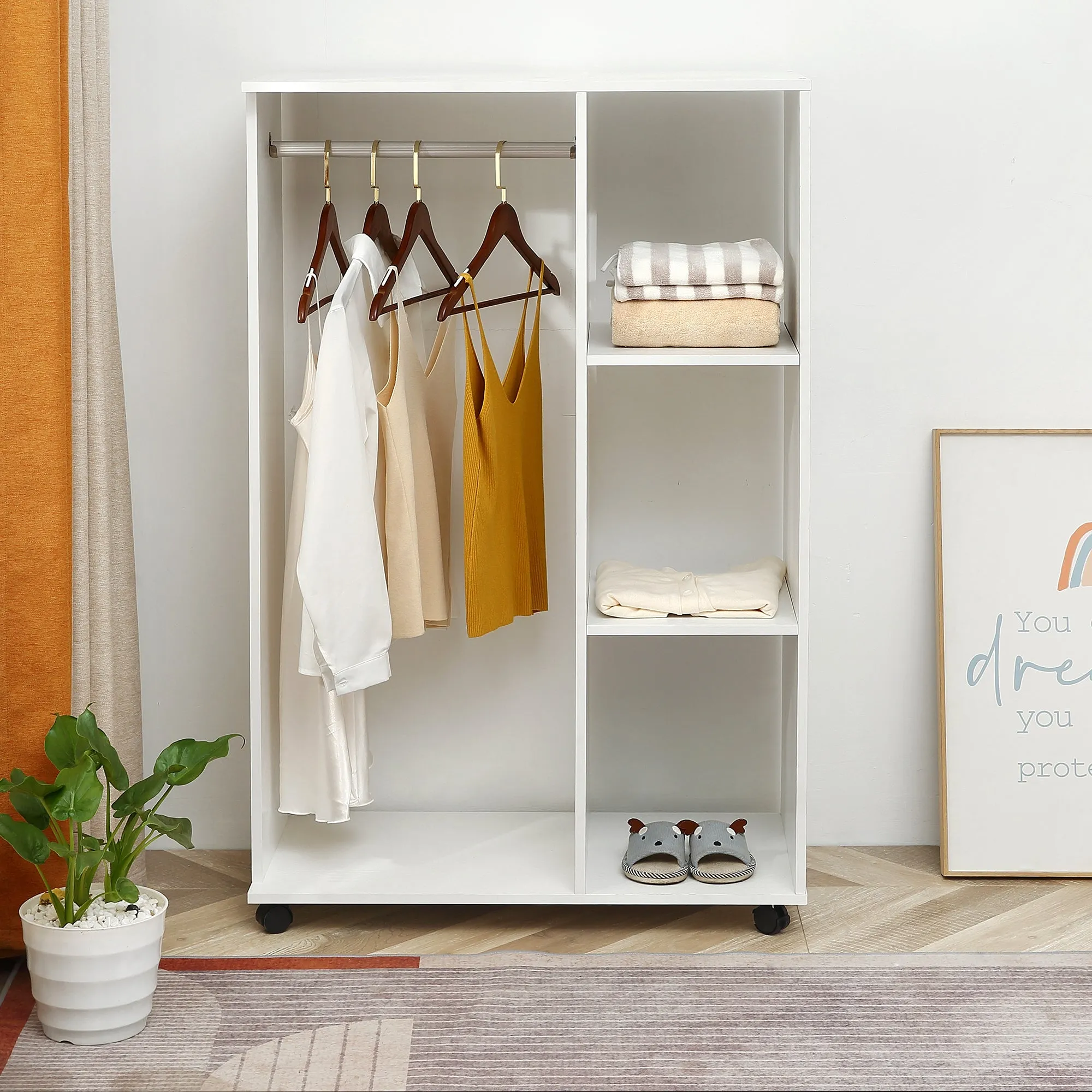 Wardrobe Cabinet with Wheels Wooden, White, 80x40x128cm - Image 2
