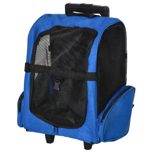 2-in-1 Pet Carrier Backpack for Dogs and Cats with Pockets and Telescopic Handle, 42x25x55cm, Blue