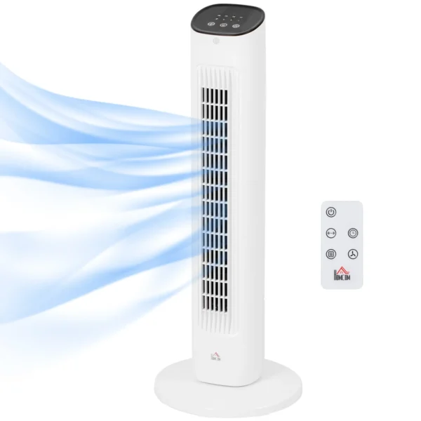 Column Fan with Remote Control and 3 Speeds, 15 Hour Timer, Oscillation and Night Mode, White