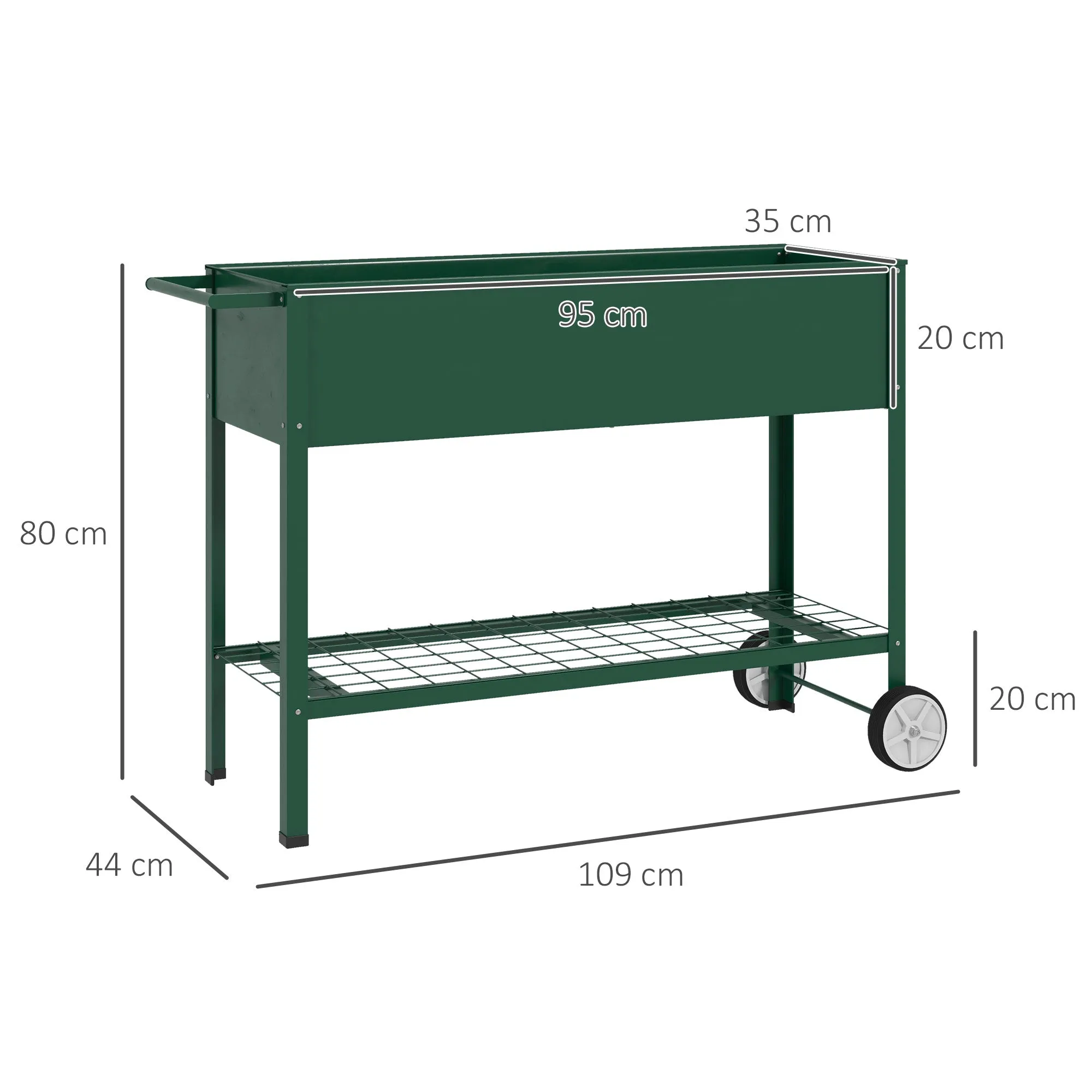 Outdoor Planter with Lower Shelf for Tools, Metal, 109x44x80 cm, Green - Image 3