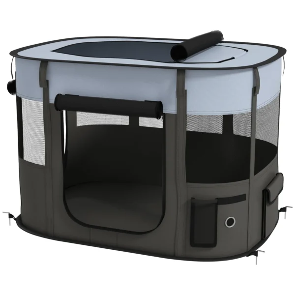 Pet Playpen with 7 Windows, 3 Doors and 2 Storage Bags, Polyester and Steel, 84x64x53 cm