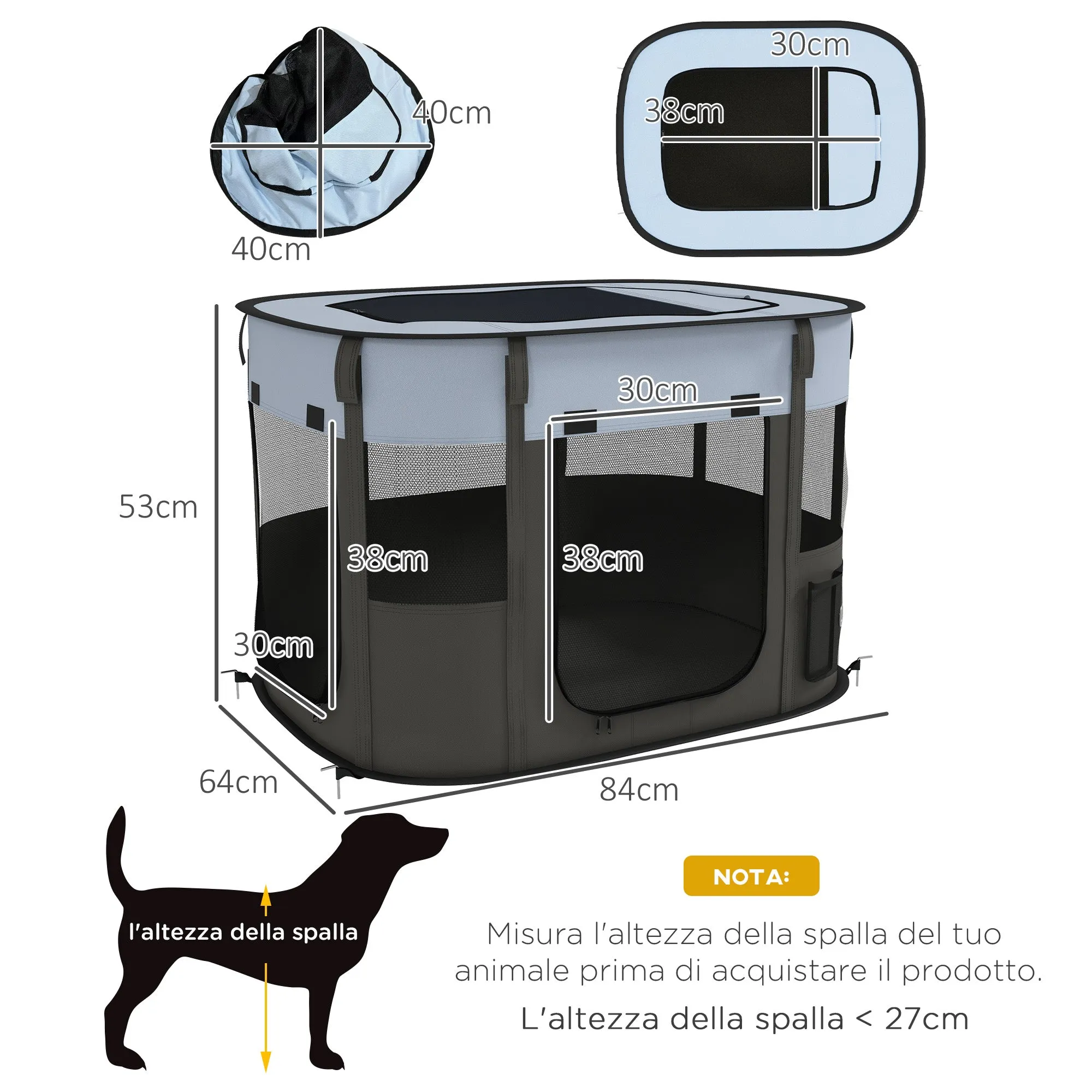 Pet Playpen with 7 Windows, 3 Doors and 2 Storage Bags, Polyester and Steel, 84x64x53 cm - Image 3