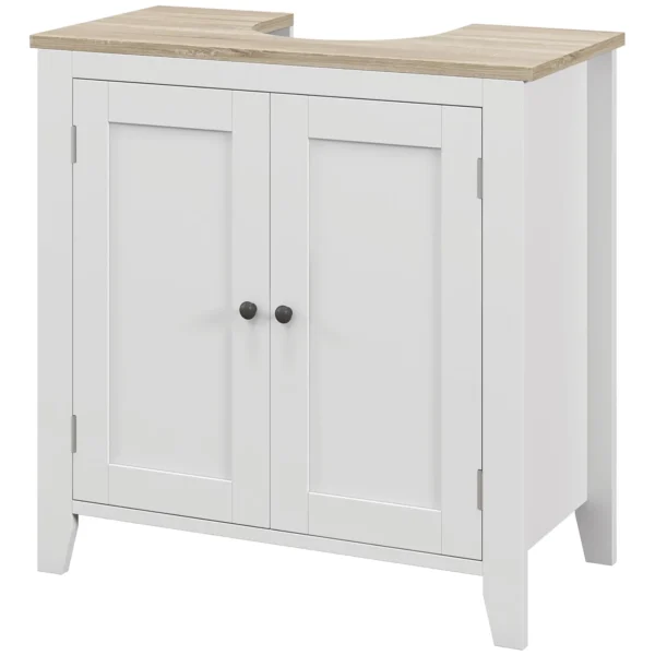 Bathroom Vanity Unit U-Shaped with Adjustable Internal Shelf, in MDF, 60x30x60 cm, White and Wood Color