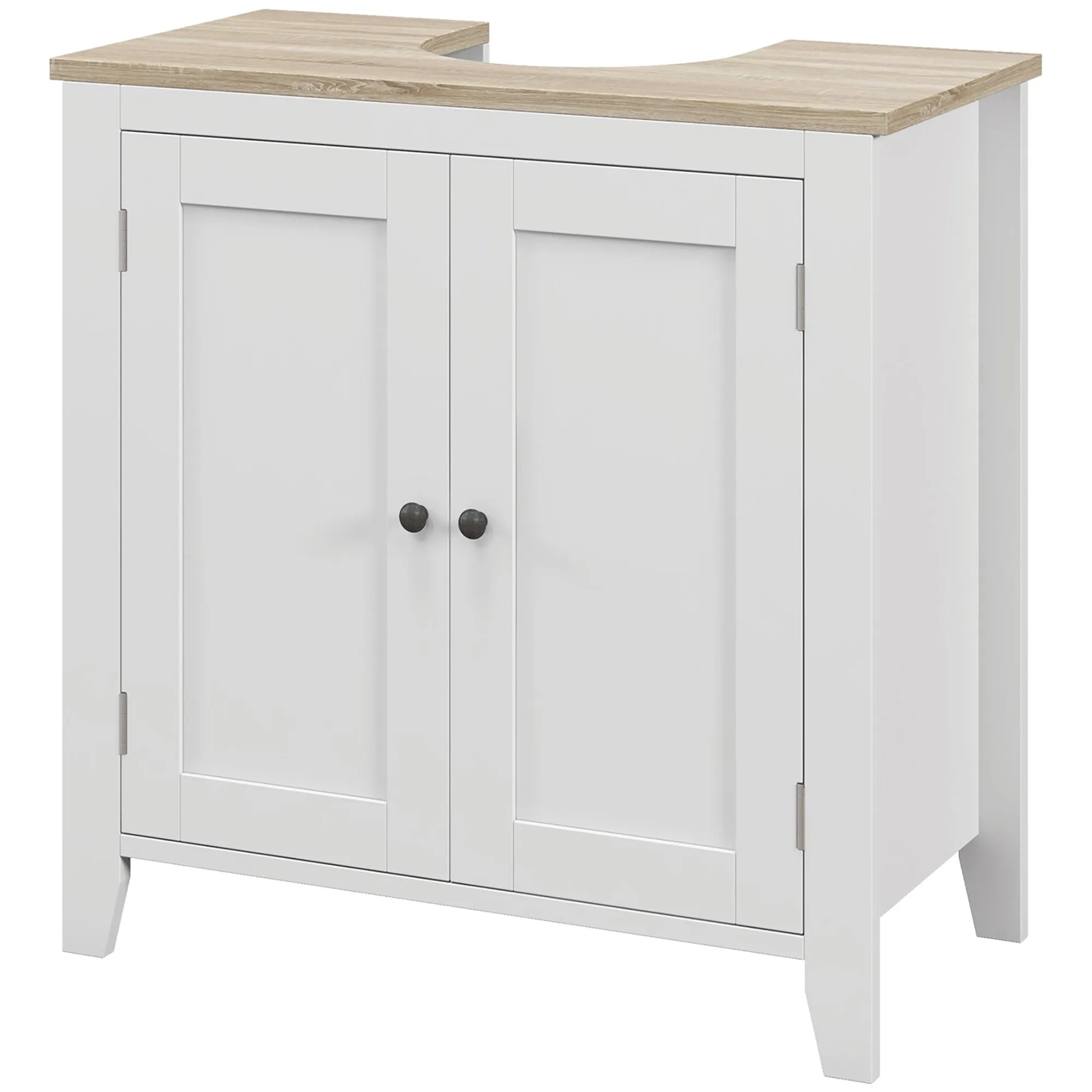 Bathroom Vanity Unit U-Shaped with Adjustable Internal Shelf, in MDF, 60x30x60 cm, White and Wood Color