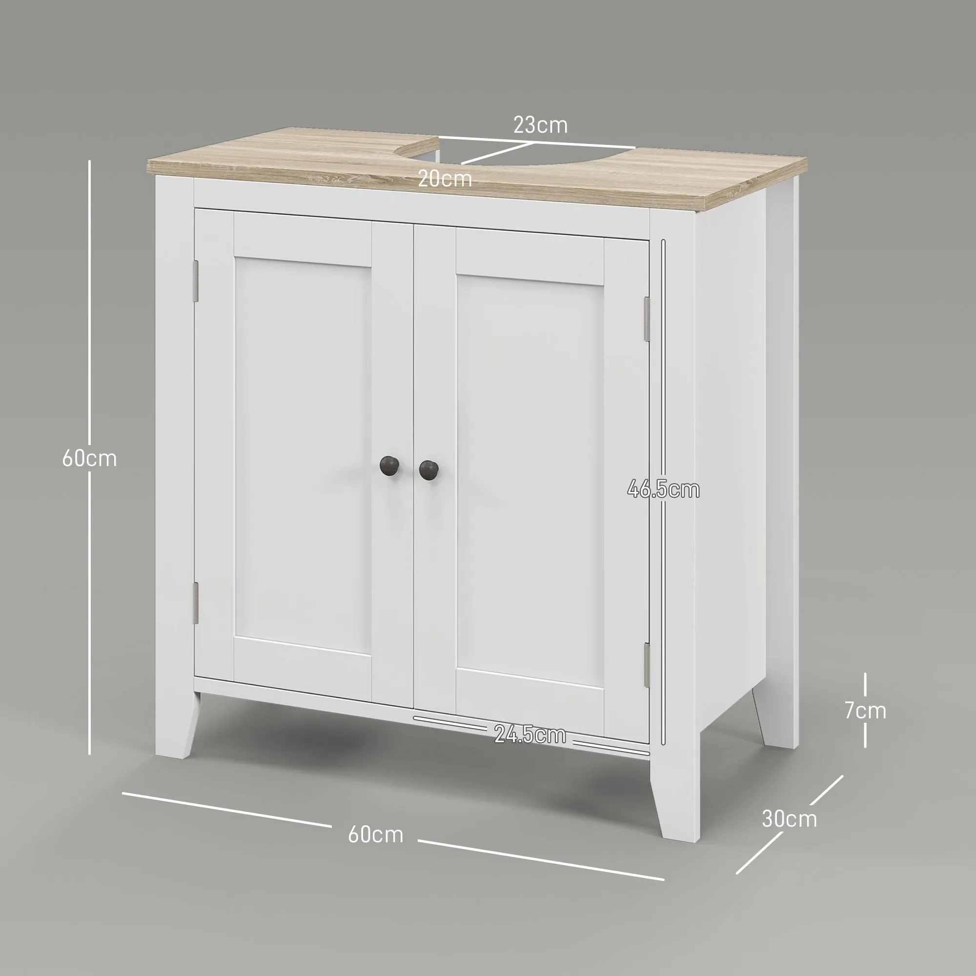 Bathroom Vanity Unit U-Shaped with Adjustable Internal Shelf, in MDF, 60x30x60 cm, White and Wood Color - Image 3