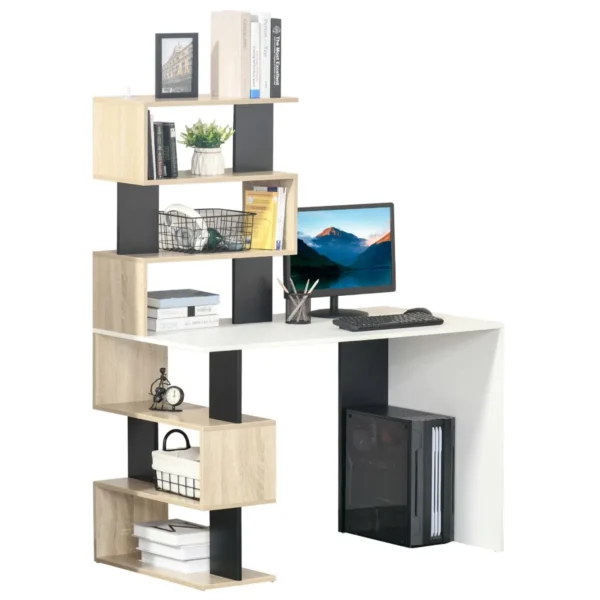 Desk with Bookcase for Bedroom, Office Desk, Multi-Colour Wooden PC Desk, 120x60x148cm