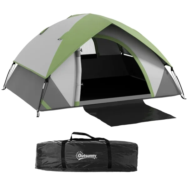 2-Person Camping Tent with Mesh Window, Polyester, Fiberglass, and PE, 210x150x110 cm, Gray and Green