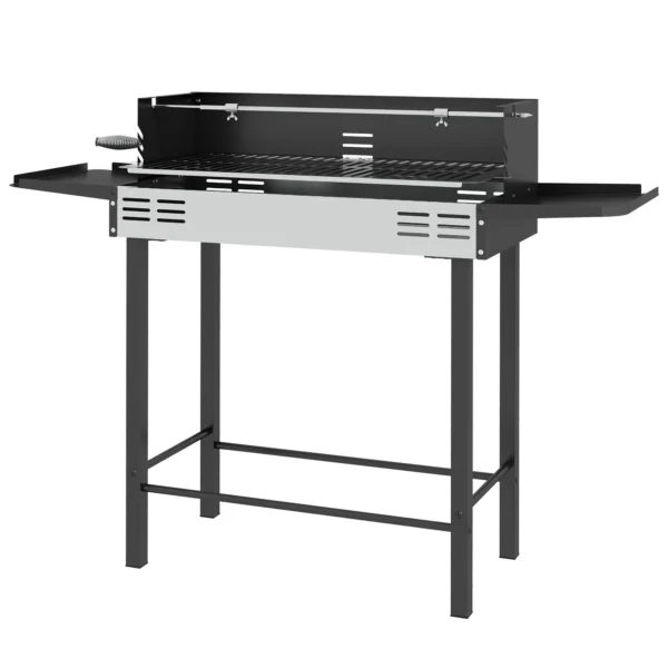 3-Tier Charcoal Barbecue with Folding Shelves and Rotisserie, Stainless Steel, 118x32x90 cm, Black