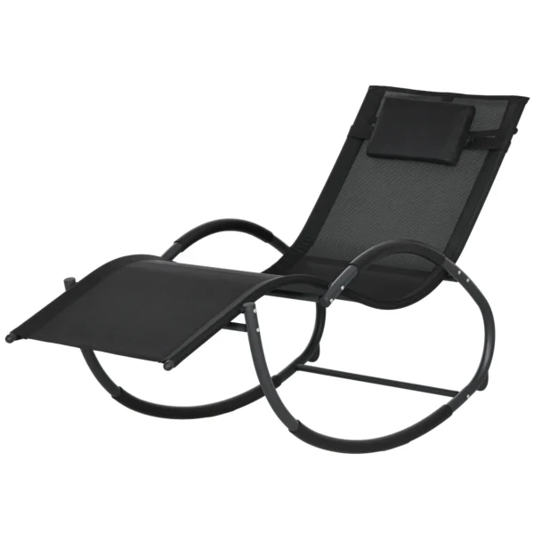 Waterproof Outdoor Zero-Gravity Rocking Lounger with Headrest, 155 x 61 x 88 cm, Black
