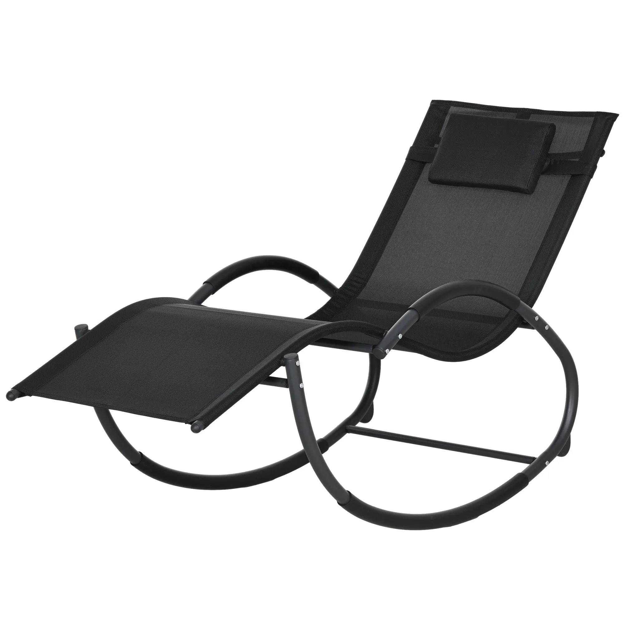 Waterproof Outdoor Zero-Gravity Rocking Lounger with Headrest, 155 x 61 x 88 cm, Black