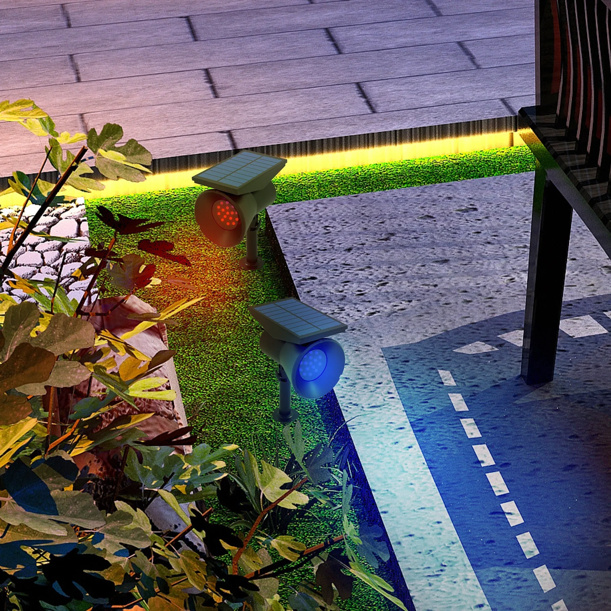 Set of 2 RGB Solar Garden Lights with 2 Lighting Modes, in PP and PC, 10.6x15x38 cm, Black - Image 2
