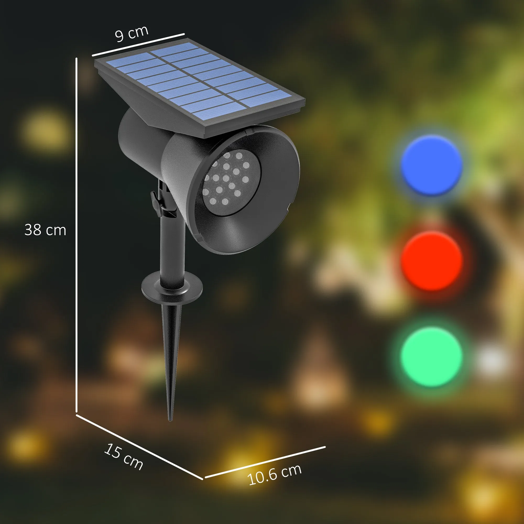 Set of 2 RGB Solar Garden Lights with 2 Lighting Modes, in PP and PC, 10.6x15x38 cm, Black - Image 3