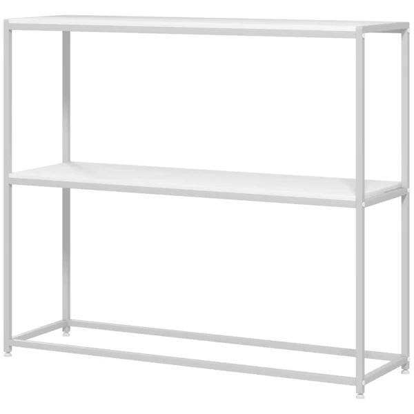 Console Table for Entrance Hall with Open Shelf, in Steel and Chipboard, 100x30x87 cm, White